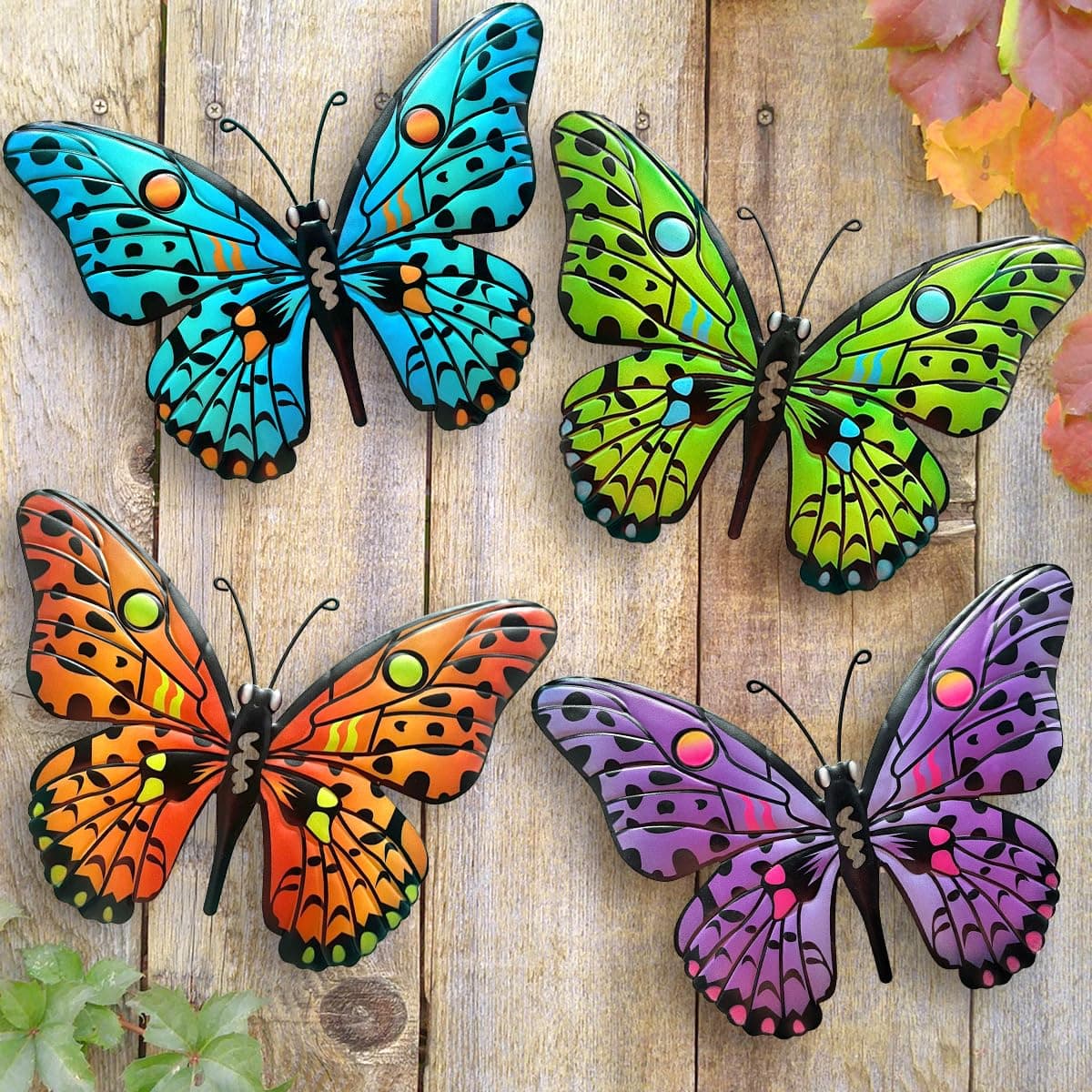 Metal Butterfly Wall Decor - 9.6" Outdoor Fence Wall Art Decor, Hanging Decoration for Garden Yard Living Room Bedroom Patio Balcony(4 Pack) Butterfly-A
