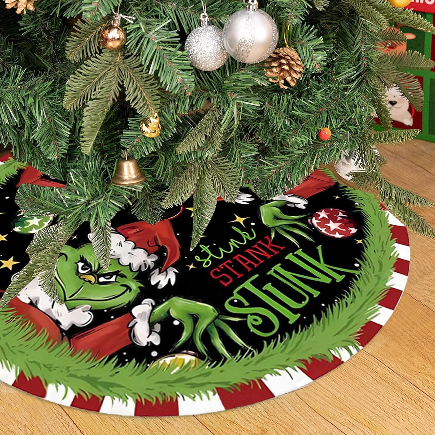 Christmas Tree Skirt 36 Inch Green Funny Trimmed Tree Skirt Christmas Decorations Tree Mat Merry Christmas Party Home Decor