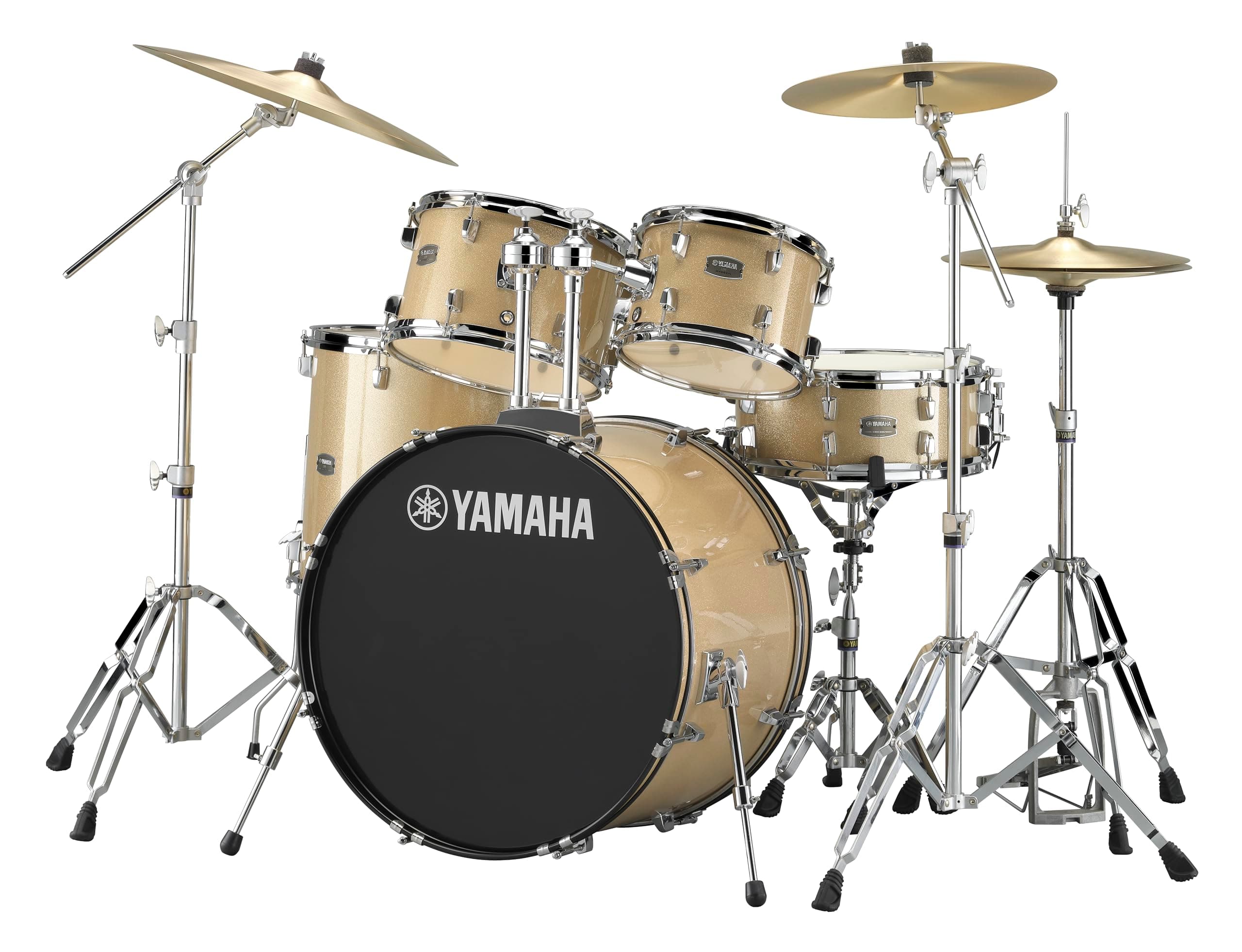 Yamaha Rydeen 5-Piece Drum Set With 22" Bass Drum, Floor Tom, 2 Toms With Ball Clamp And Wood Snare Drum, Champagne Glitter 22" Bass Drum Champagne Glitter