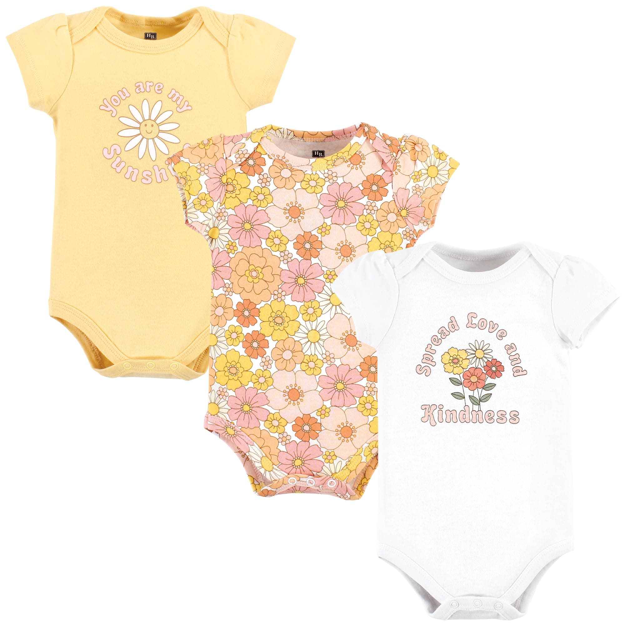 Hudson Baby Unisex Baby Cotton Bodysuits, Peace Love And Flowers, 3-6 Months
