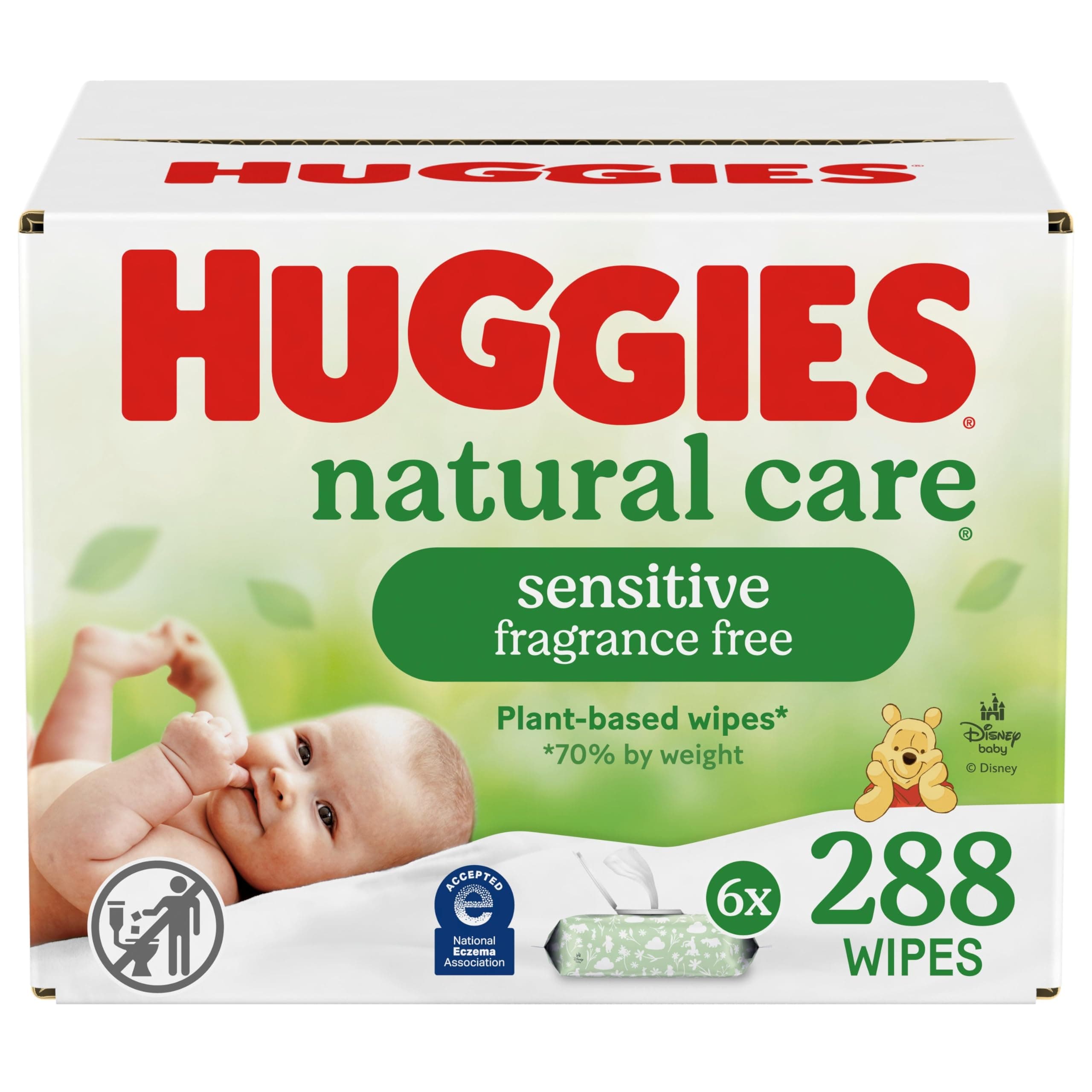 Huggies Natural Care Sensitive Baby Wipes, Unscented, Hypoallergenic, 6 Flip-Top Packs (288 Wipes Total) 48 Count (Pack of 6)