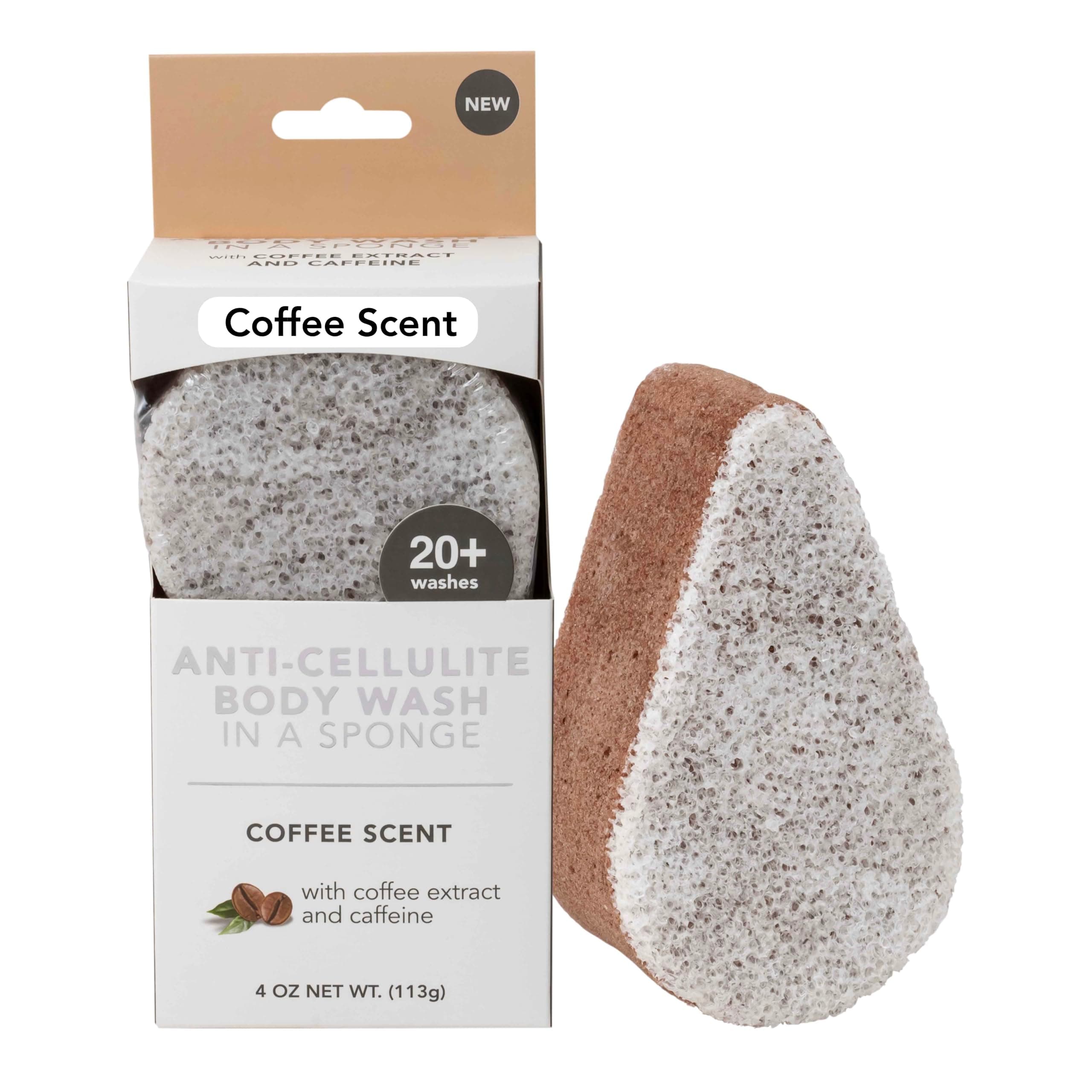Spongeables Anti-Cellulite Body Wash in a Sponge, Moisturizer and Exfoliator, 20+ Washes Coffee 1 Count (Pack of 1)