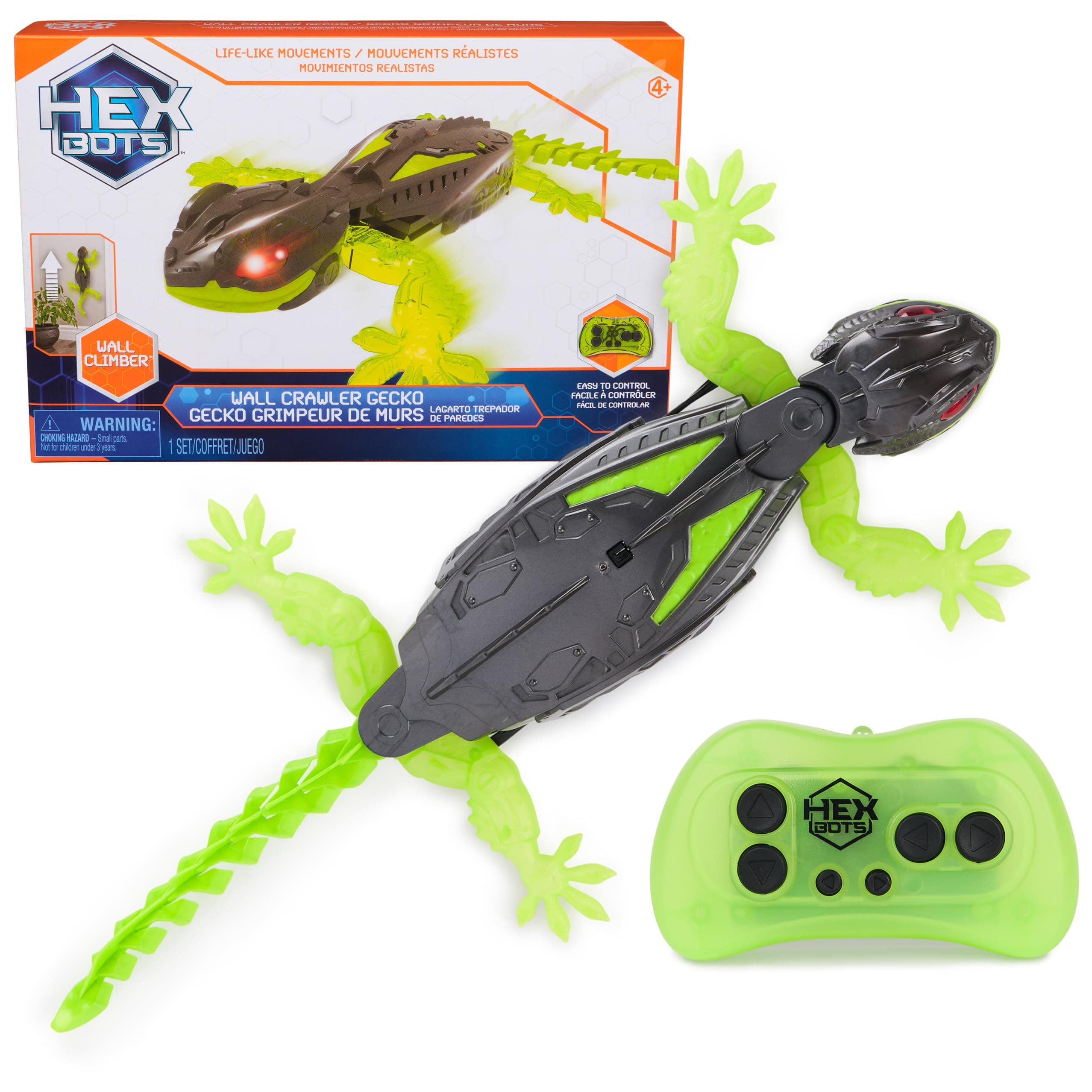 HEX BOTS Wall Crawler Gecko with Official Wall Climber Technology, Rechargeable Remote Control Robot Kids Toys, Prank Toys for Boys & Girls Ages 4 & Up Gecko Rc (Original)