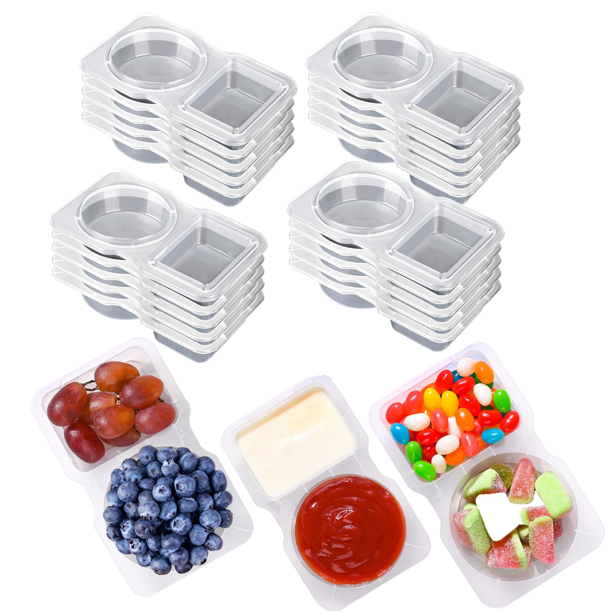 RXRRXR 20PCS Double Compartment Condiment Container With Lids - Reusable Snack Pack Containers for Take-out Sauces Transparent 20PCS