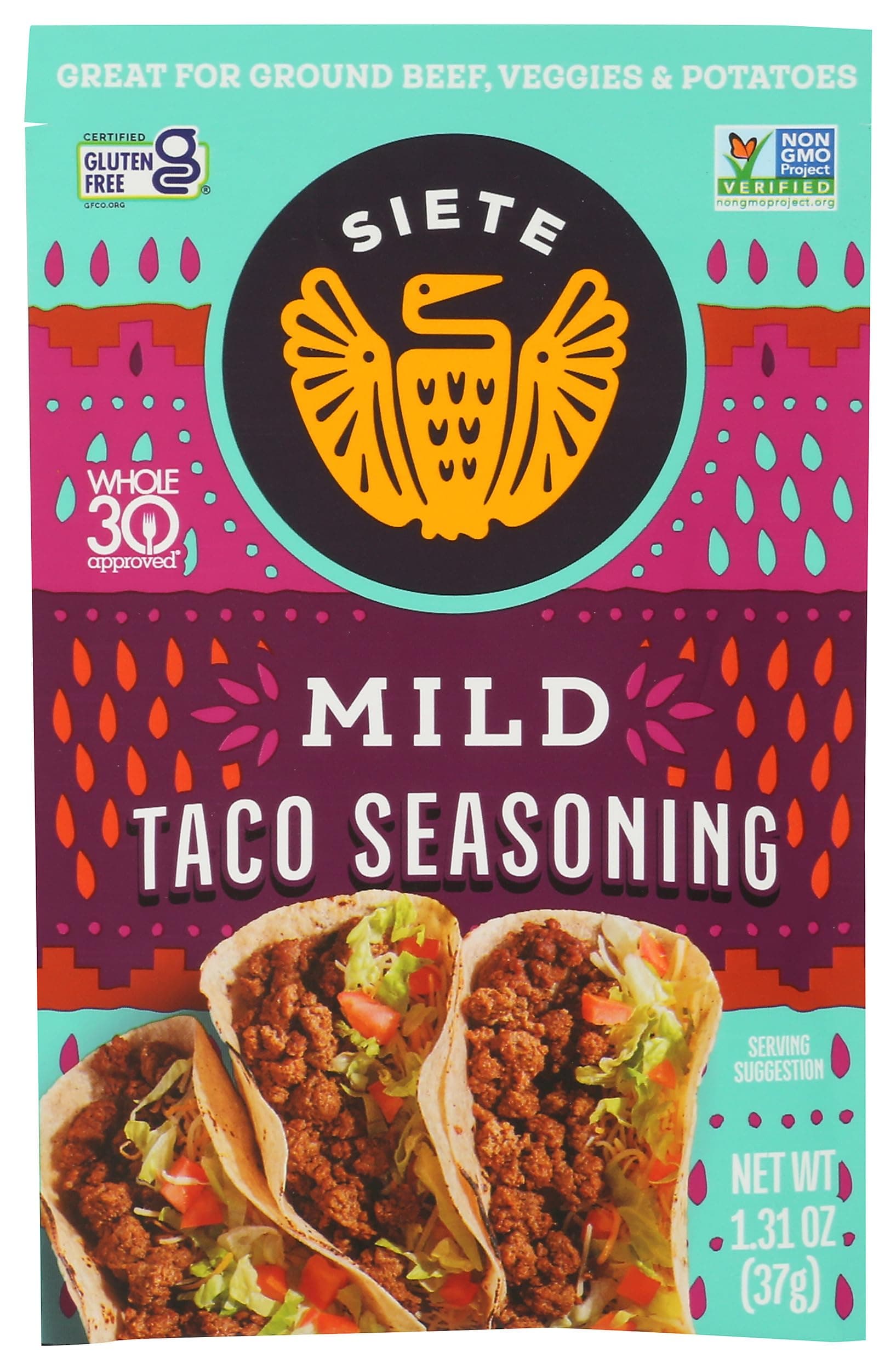 Siete Mild Taco Seasoning Mix | Gluten Free | Vegan | Paleo | Preservative Free | Whole 30 Approved (1 Packet) Mild, 1 Pack