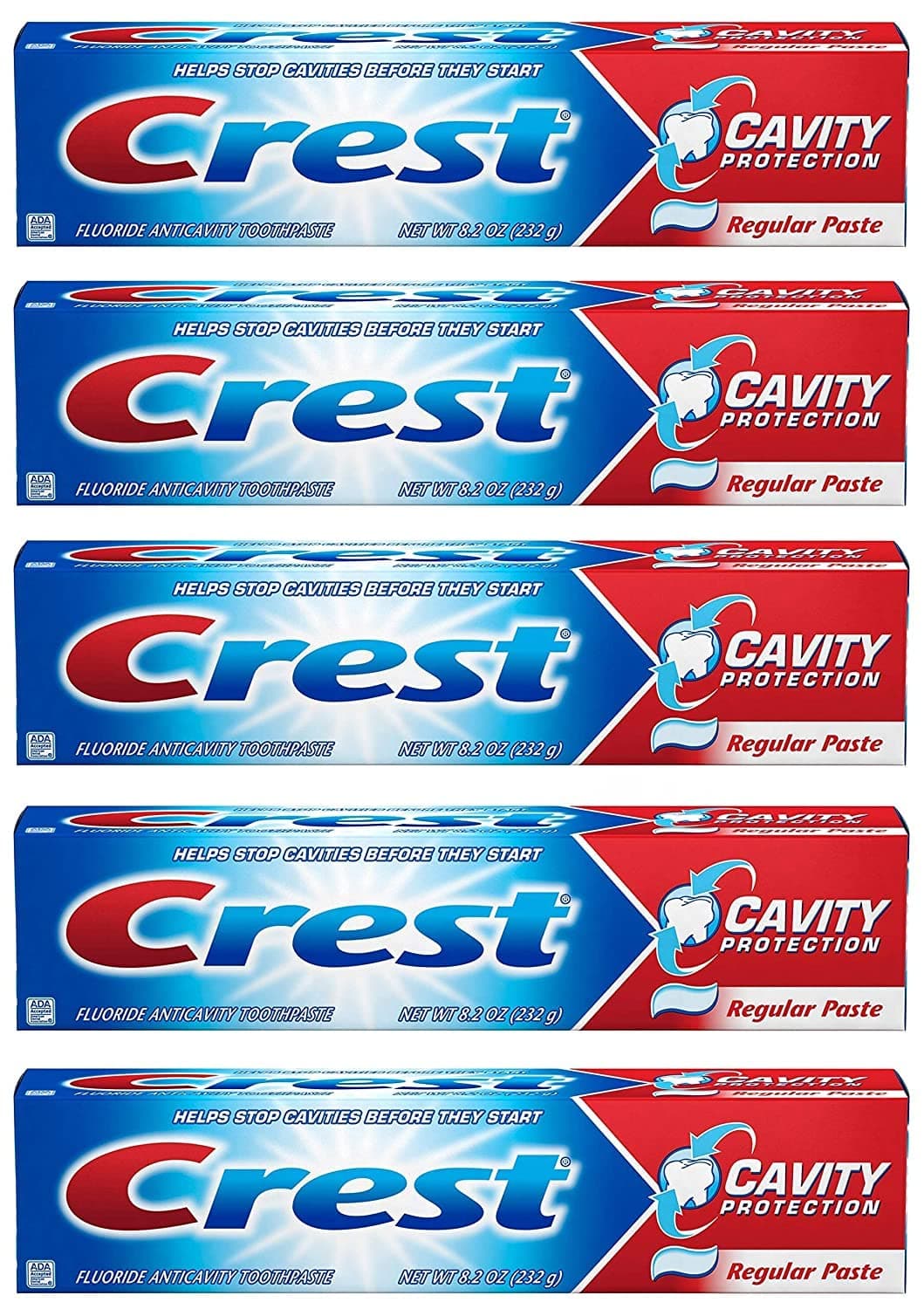 Crest Fluoride Anticavity Toothpaste, Prevents Cavities Before They Start, Regular Paste, 8.2 Ounce (Pack of 5) Mint 8.2 Ounce (Pack of 5)