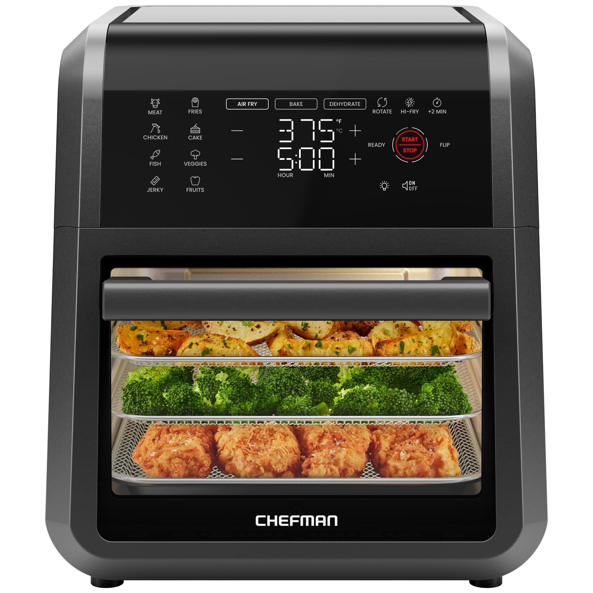 Chefman 12-Quart 6-in-1 Air Fryer Oven with Digital Timer, Touchscreen, and 12 Presets - Family Size Countertop Convection Oven, Dishwasher-Safe Parts 12 Quart Black