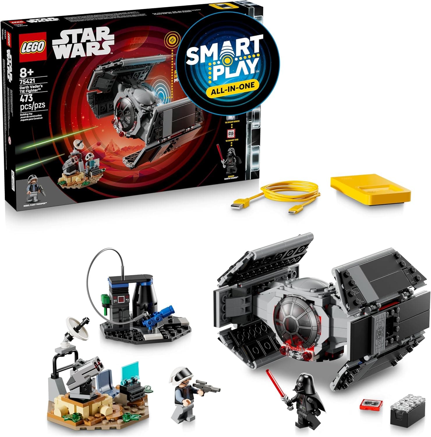 LEGO Star Wars SMART Play: Darth Vader’s TIE Fighter Interactive Building Toy - All-in-One Set - Reacts to How You Move and Play with a SMART Brick - Gift for Boys, Girls and Kids Ages 8+ - 75421