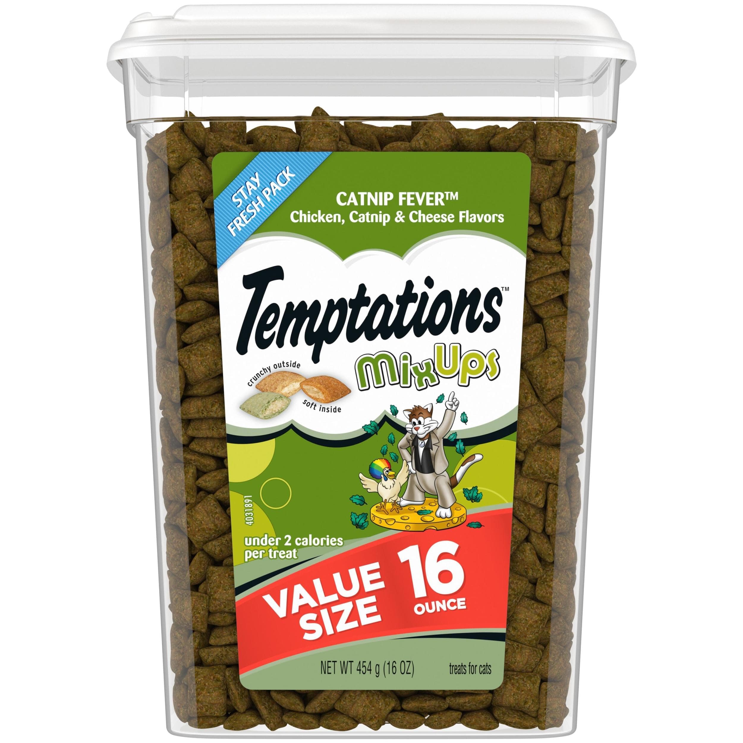 Temptations MixUps Catnip Fever Flavor Crunchy and Soft Cat Treats, 16 oz. Tub 1 Pound (Pack of 1)