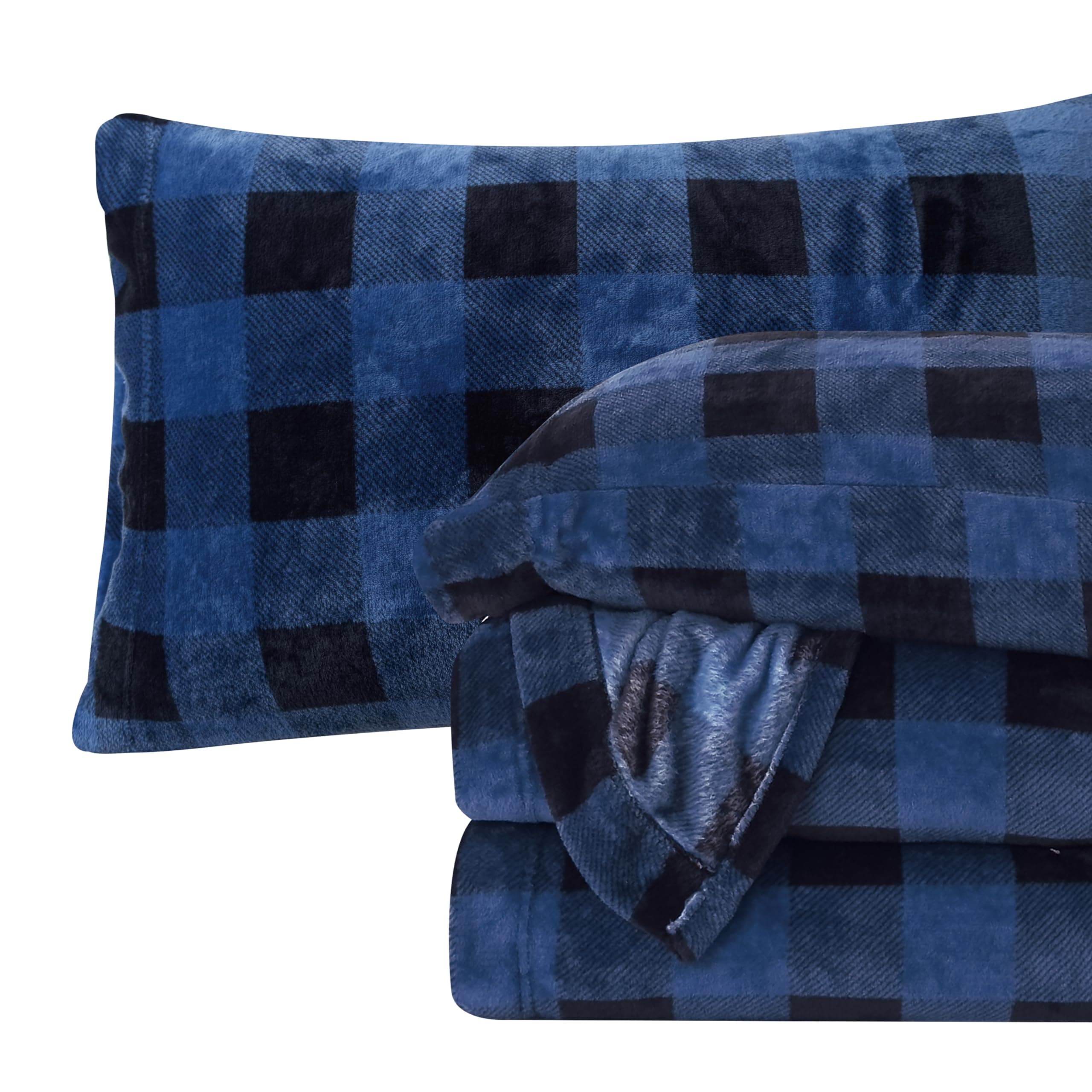 Elegant Comfort Luxuriously Soft 4-Piece Velvet Plush Flannel Sheet Set - Premium Quality - Cozy Warm, Anti-Static, Non Pilling Fuzzy Velvet Flannel Fleece Deep Pocket Sheet Set - Queen, Buffalo Blue Buffalo Blue Queen