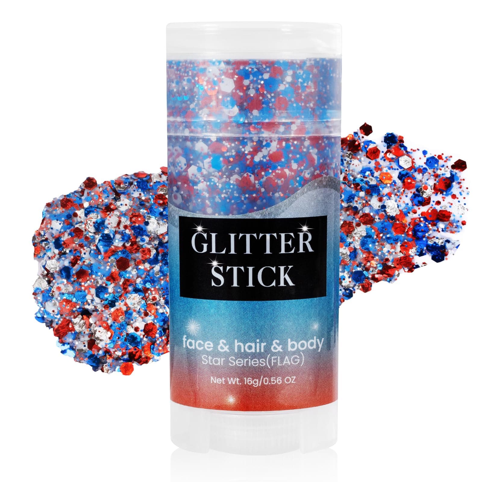 Mysense Patriotic USA Flag Face Hair Glitter for Independence Day Memorial Day Veterans Day, 4th of July Outfits and Accessories for Women Kids, 08# Red White and Blue Glitter Stick, 0.56oz