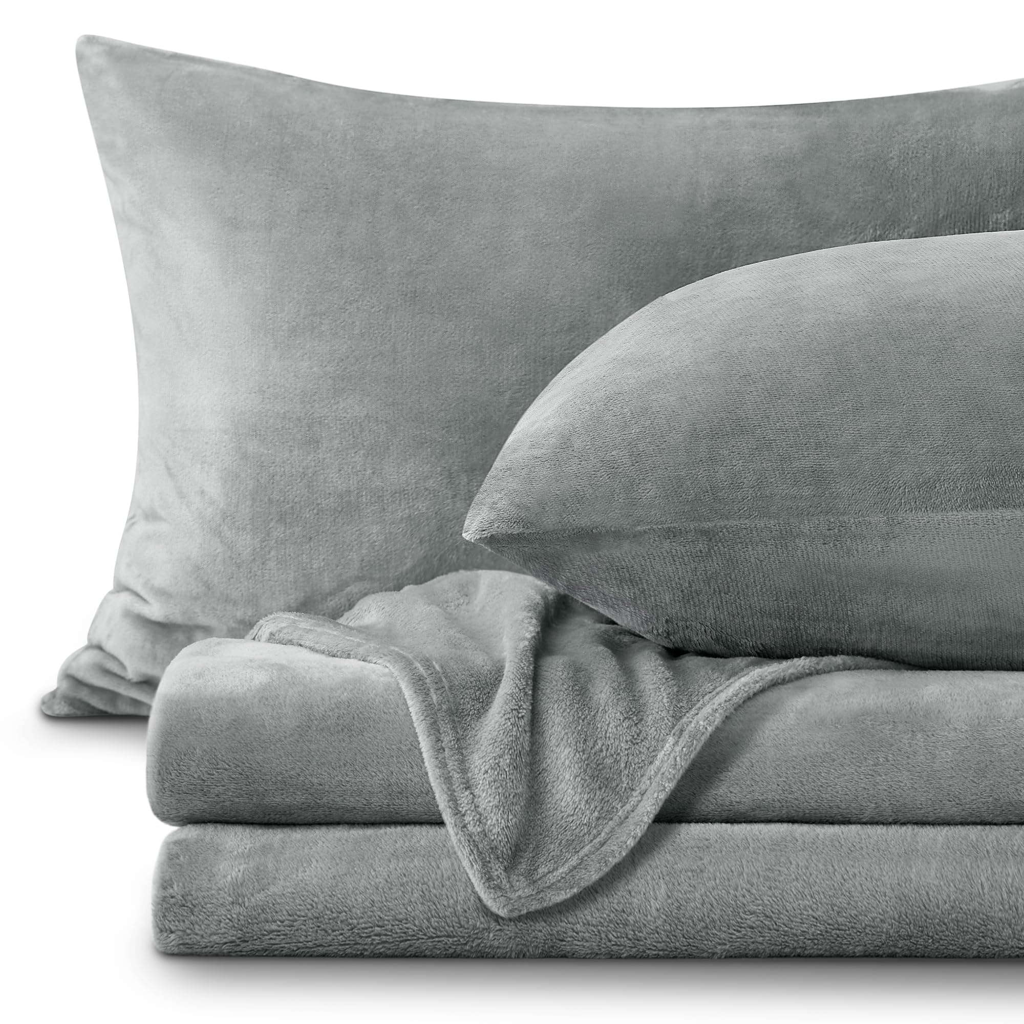 BEDELITE Fleece Sheets Queen Size Bed Set, Super Soft and Warm Fuzzy Plush Queen Sheet Set 4 Piece for Winter Gift & Decor , Includes 1 Deep Pocket Fitted Sheet, 1 Flat Sheet and 2 Pillowcases (Grey) Grey Queen