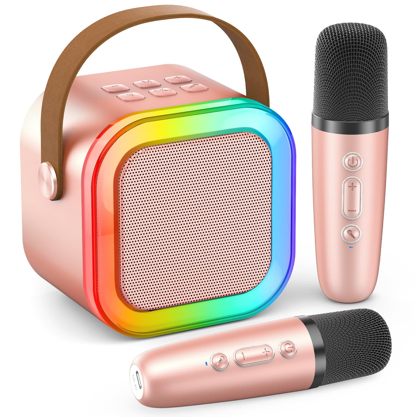 Mini Karaoke Machine for Kids Adults, 2025 TOP Christmas Birthday Gifts for Girls 3,4,5,6,7,8+Year Old Toddler Toys, Portable Bluetooth Speaker with 2 Wireless Karaoke Microphones Player(Rose) Rose Gold