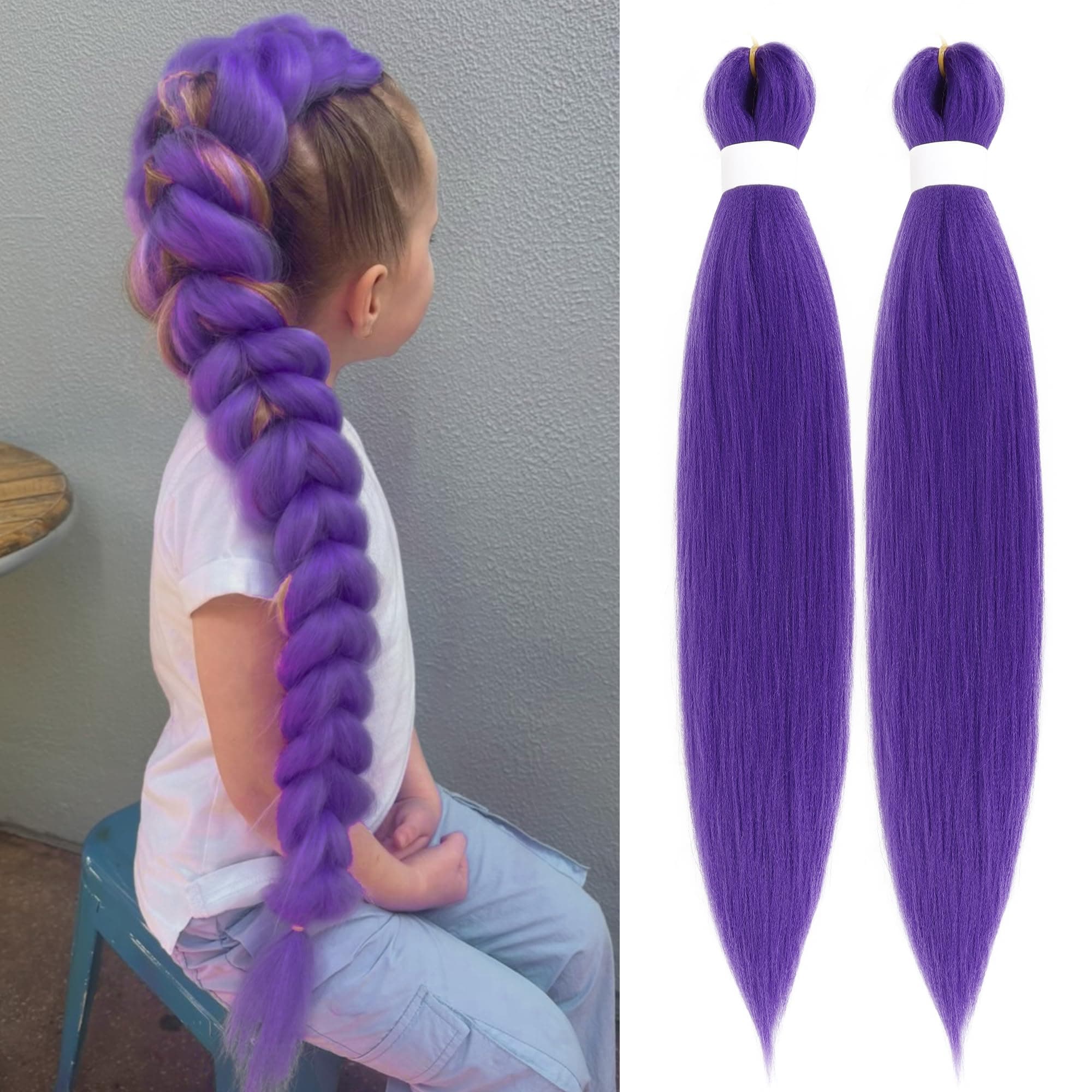 Long Purple Braiding Hair Pre Stretched Synthetic Braiding hair Extensions for Braids, Purple Hair Extensions for Stage Party Halloween Costume Cosplay 24 Inch Purple