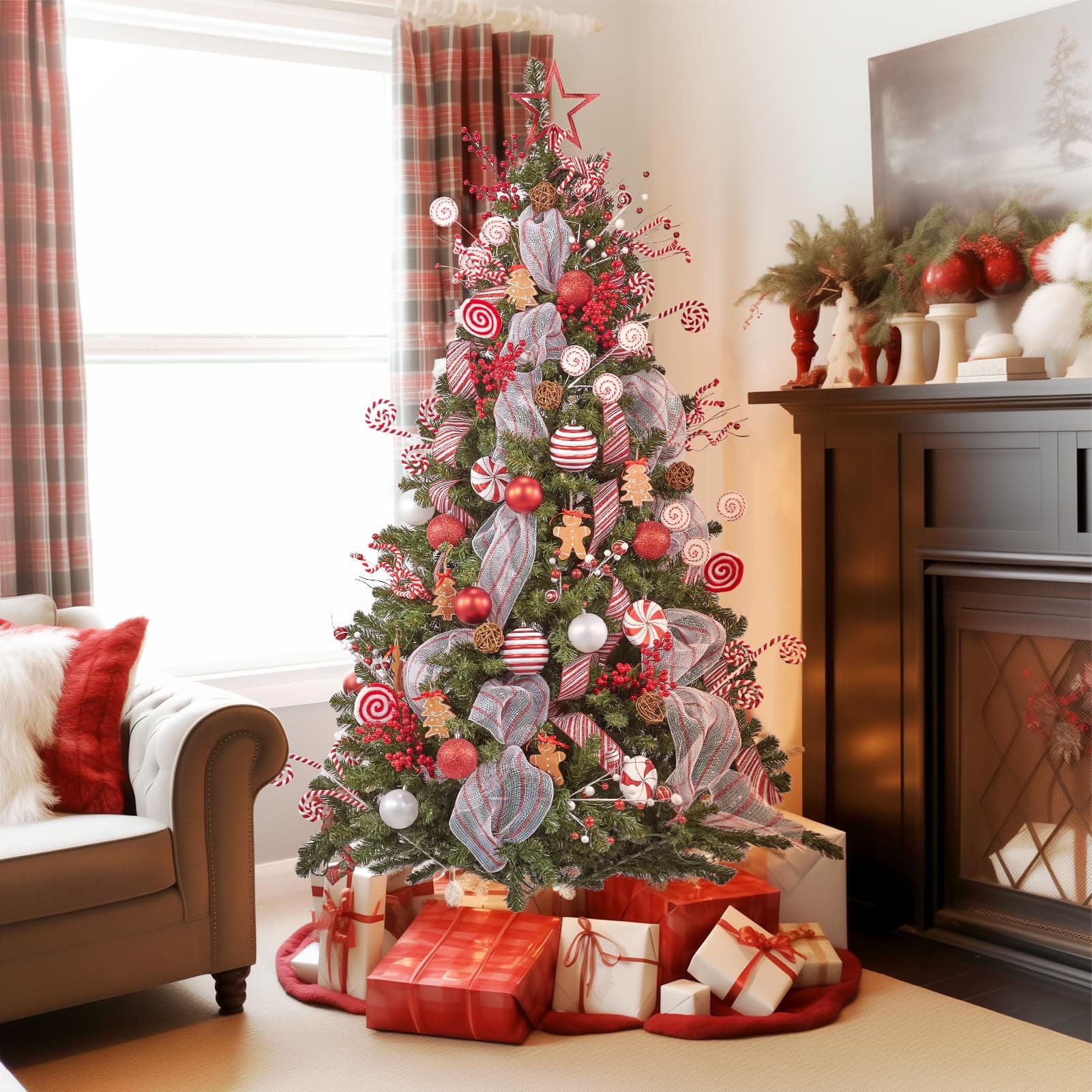 WBHome Decorated Artificial Christmas Tree Ornaments, Candy Cane Christmas Decorations, Ornaments Set (Tree is not Included) Candy Ornaments Set