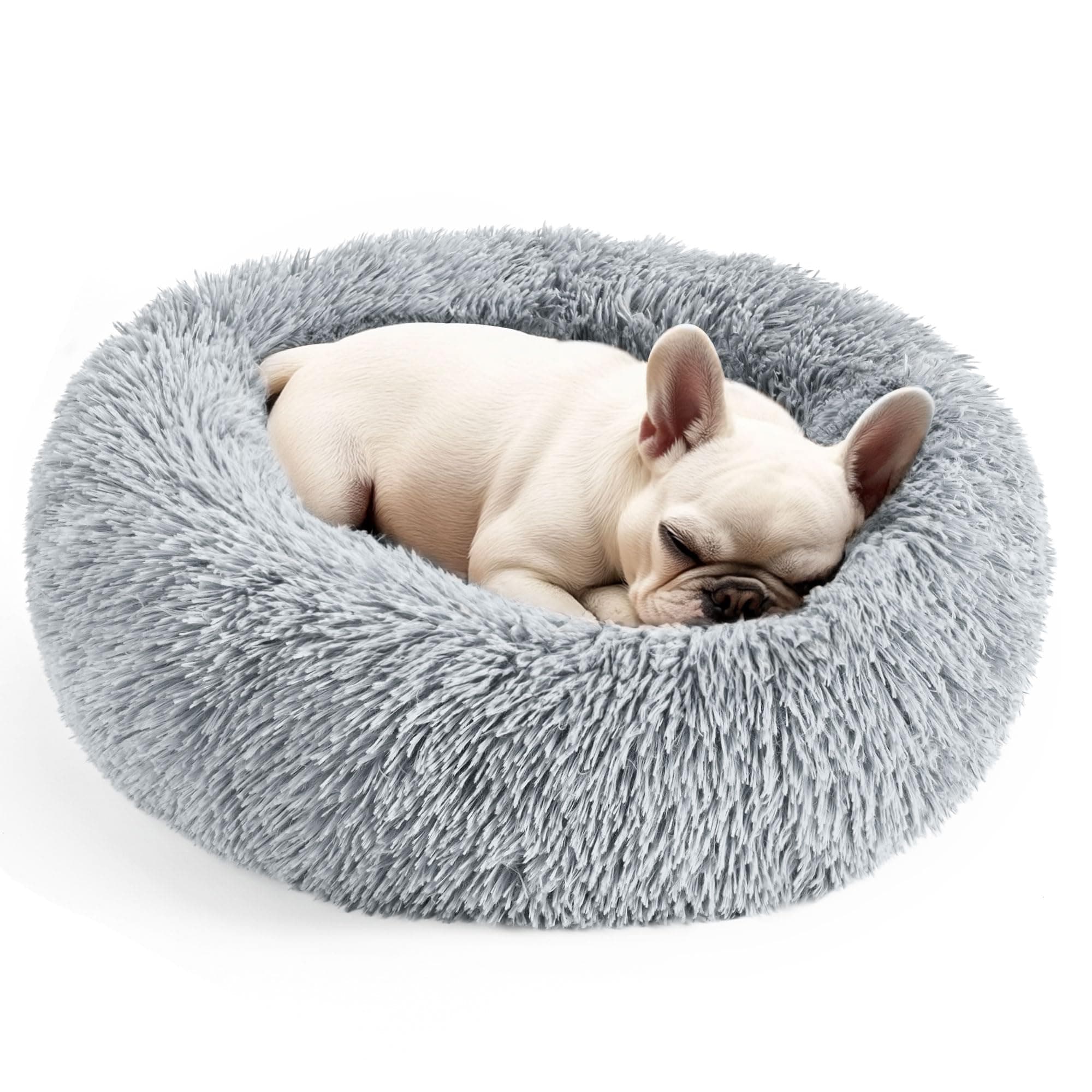 Hoewina Dog & Cat Bed for Indoor Cats, 20in Calming Donut Bed for Puppy and Kitten, Washable Round Fluffy Pet Bed for Small Medium Dogs and Cats (Light Grey) 20.0"L x 20.0"W x 8.0"Th Light Grey