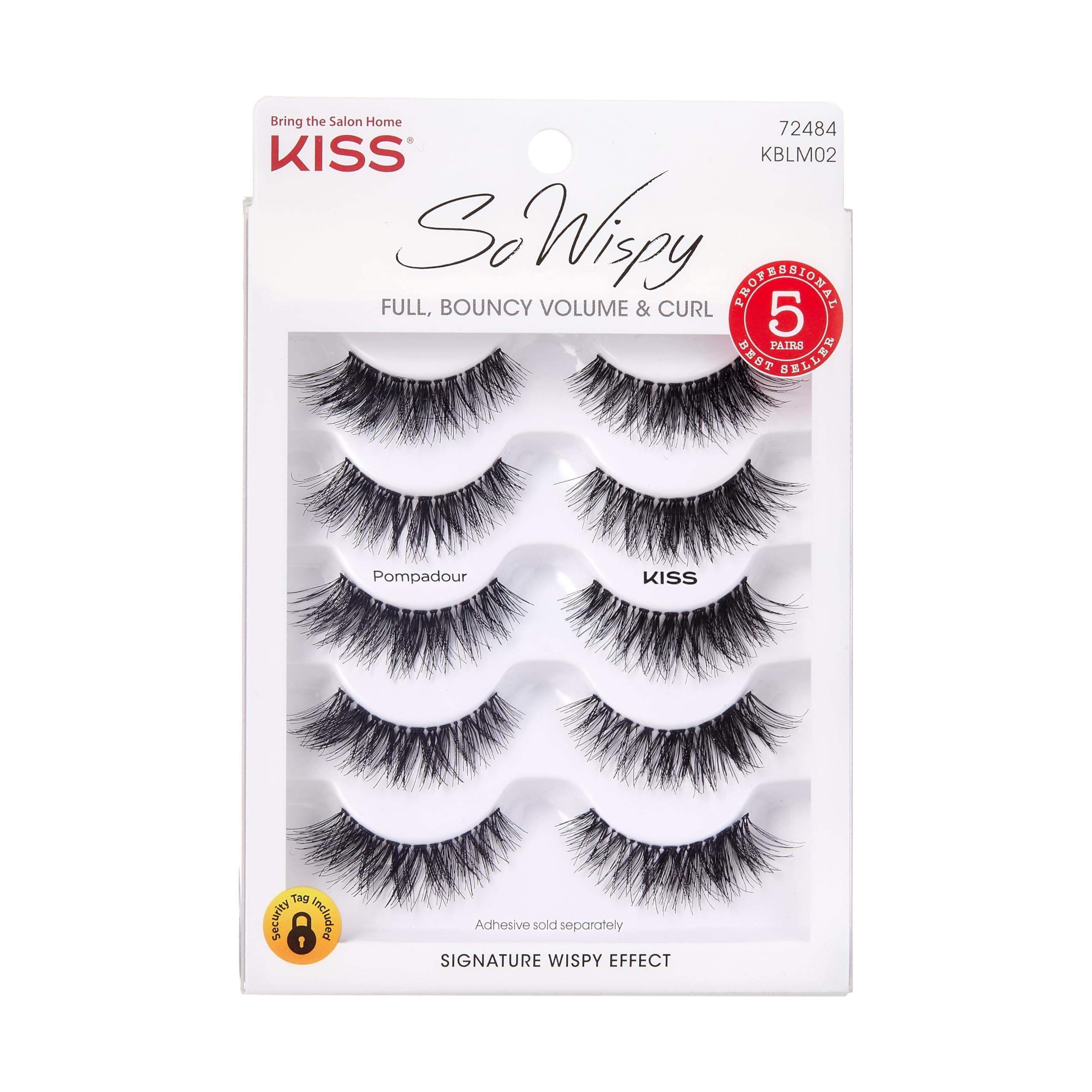 KISS So Wispy, False Eyelashes, 'Pompadour', 16mm, Includes 5 Pairs Of Lashes, Easy to Apply, Reusable Lash Clusters Medium Volume - Multi Pack