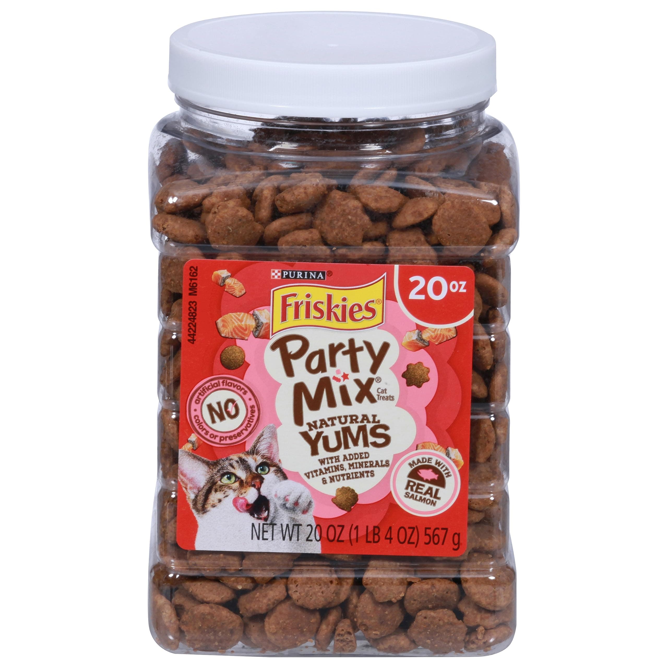 Purina Friskies Natural Cat Treats Party Mix Natural Yums With Real Salmon and Added Vitamins, Minerals and Nutrients - 20 Oz. Canister 1.25 Pound (Pack of 1)