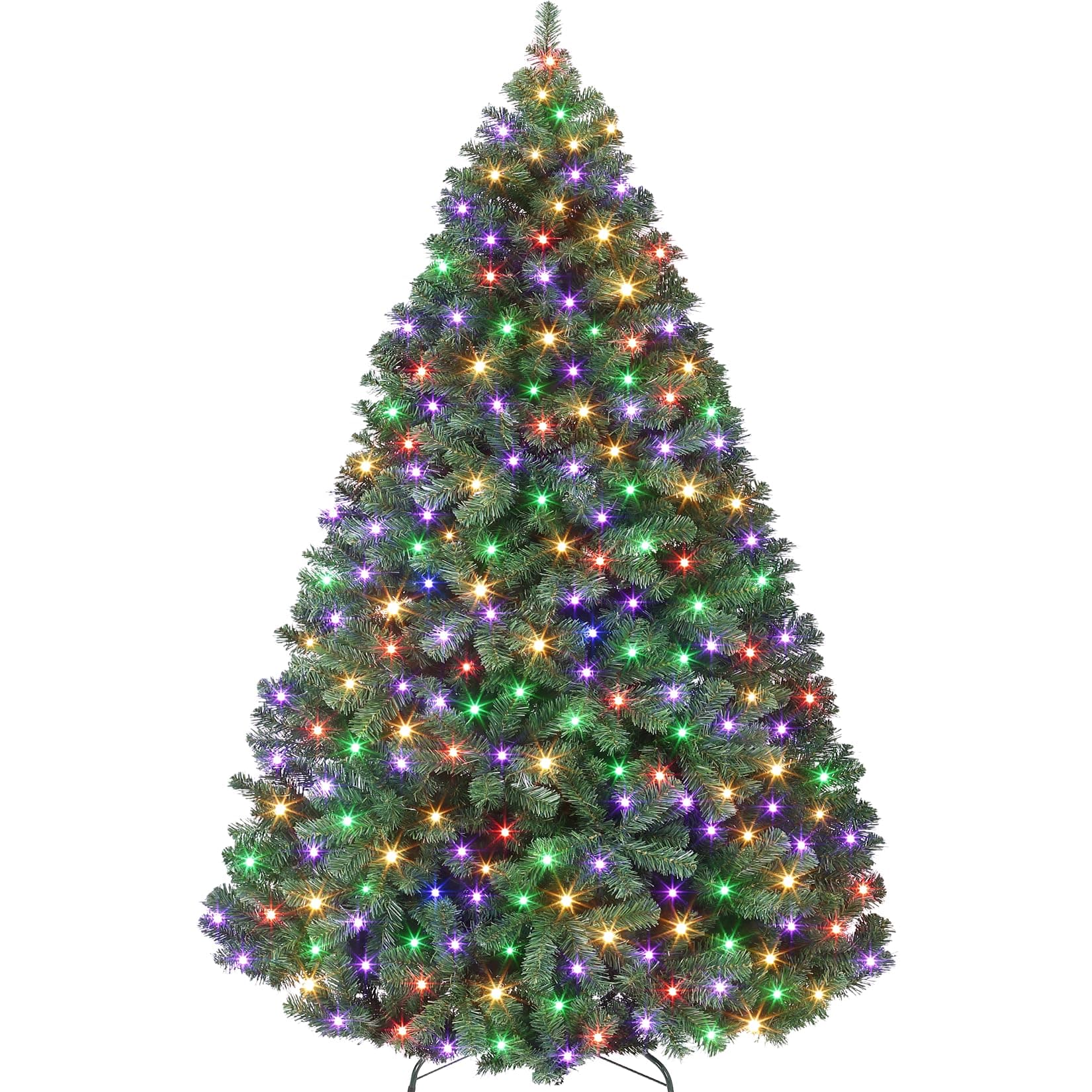 7.5ft Prelit Christmas Tree - Fluffy Fraser Fir with 600 Multicolor Lights & 9 Modes, Hinged Branches & 1300 Tips, Artificial Christmas Tree Includes Stand with Foot Switch for Holiday Home Decor Forest Green With Multicolor Light 7ft 6in