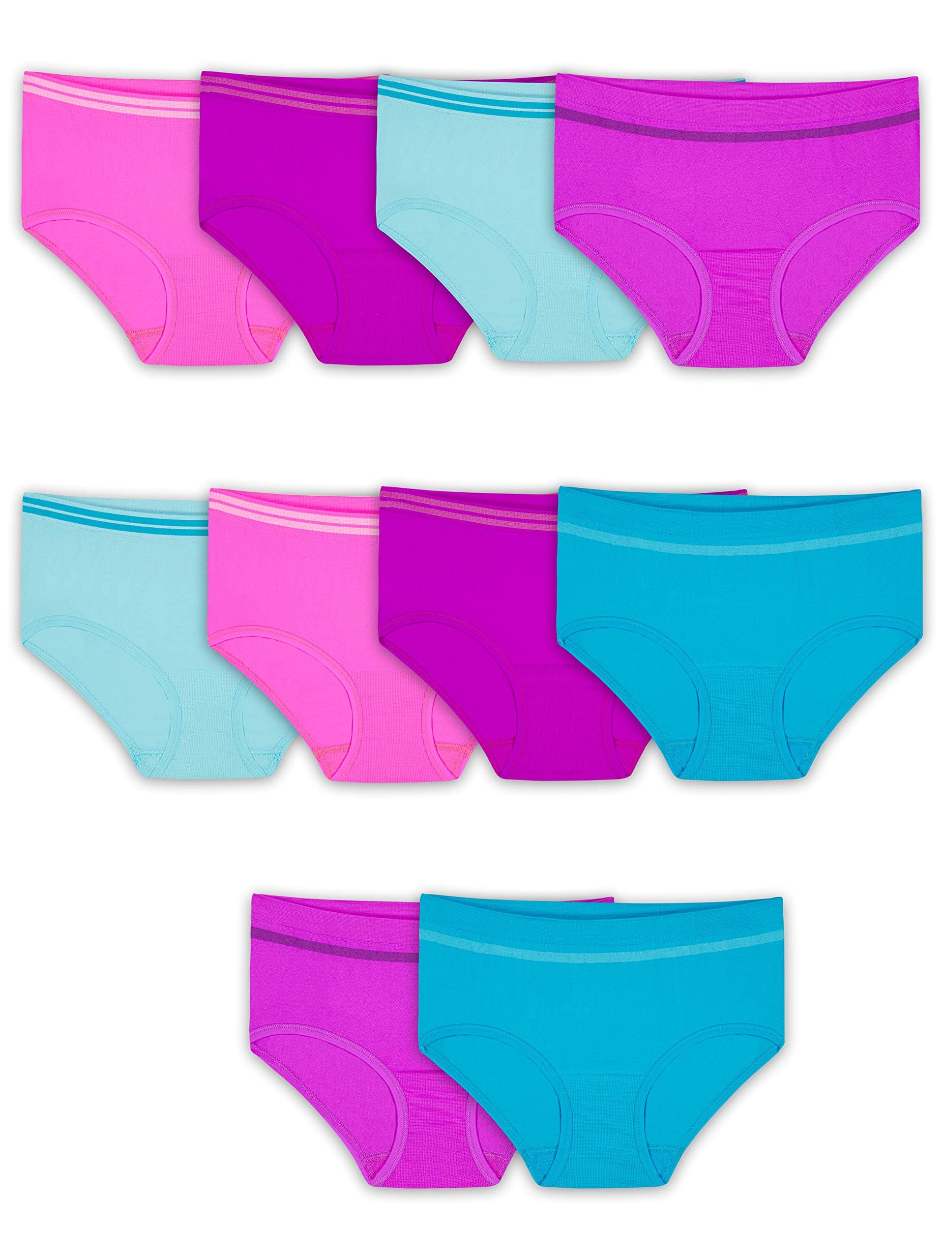 Fruit of the Loom Girls' Seamless Underwear Multipack Stretch Brief - 10 Pack - Assorted 6-8