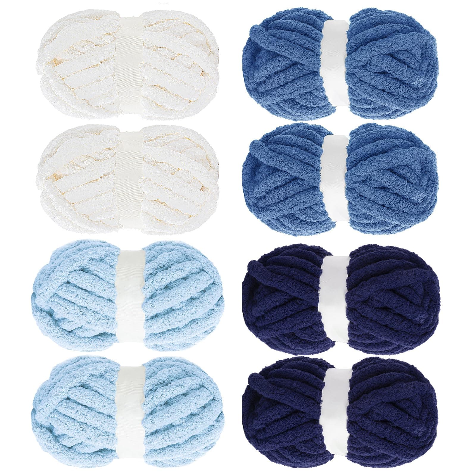 MABOZOO Assorted Chunky Yarn for Crocheting 8 Pack,Fluffy Jumbo Chenille Yarn,Soft Plush Yarn Bulky,Giant Thick Fuzzy Yarn for Hand or Arm Knitting,Cream & Multi Blue(31.7 yds,8 oz Each Skein) Cream & Multi Blue 8 Pack