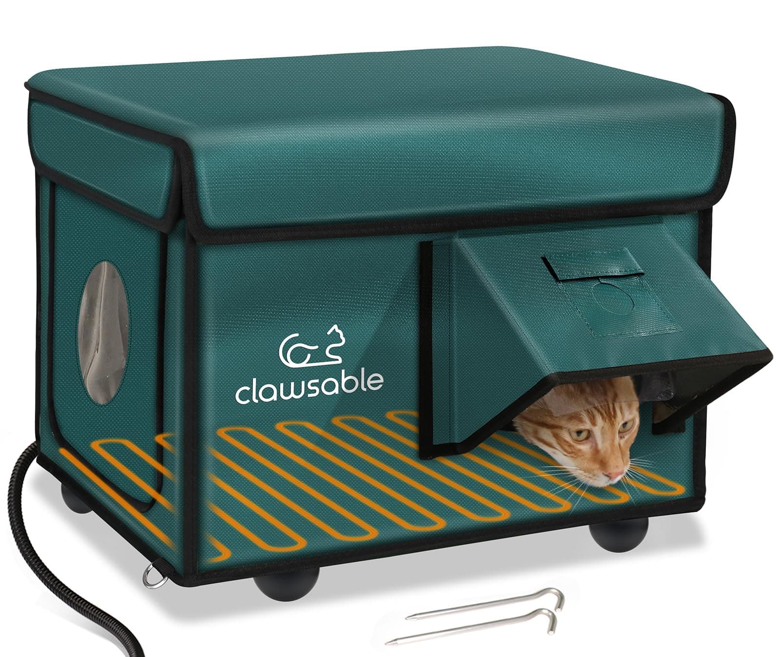 Indestructible Heated Cat House for Outside Cats Winter, 100% Weatherproof, Safe Escape Door, Insulated Outdoor Cat Shelter with Heater for Feral Barn Cat Kitty (Forest Green, 12.6"x16.5"x12.6") Forest Green 12.6"x16.5"x12.6"