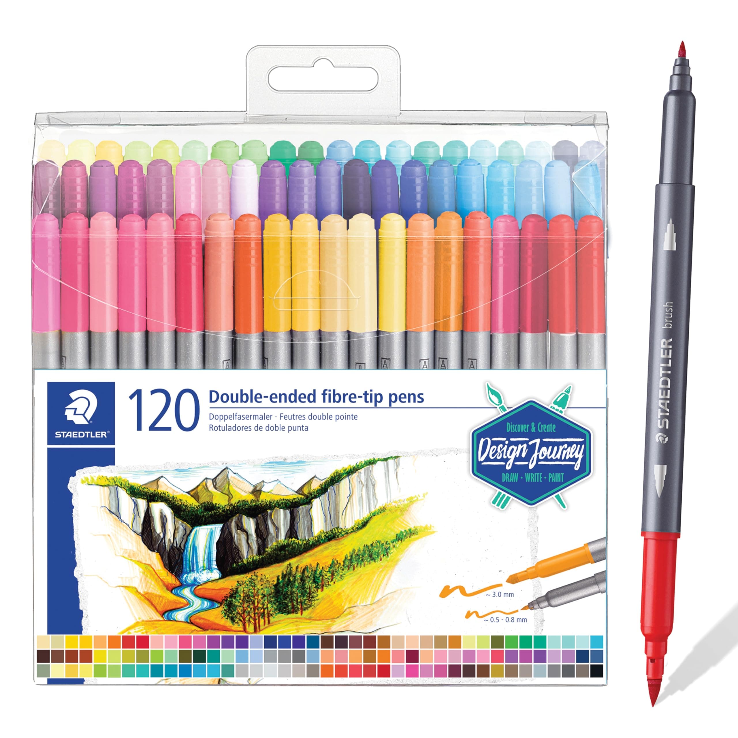 STAEDTLER Double-Ended Fiber-Tip Pens, Non-Permanent Ink, Fine & Bold Writing and Coloring Tips, 120 Assorted Colors, 3200 TB120, Multicoloured (3200 TB120ST) 120 Count (Pack of 1)