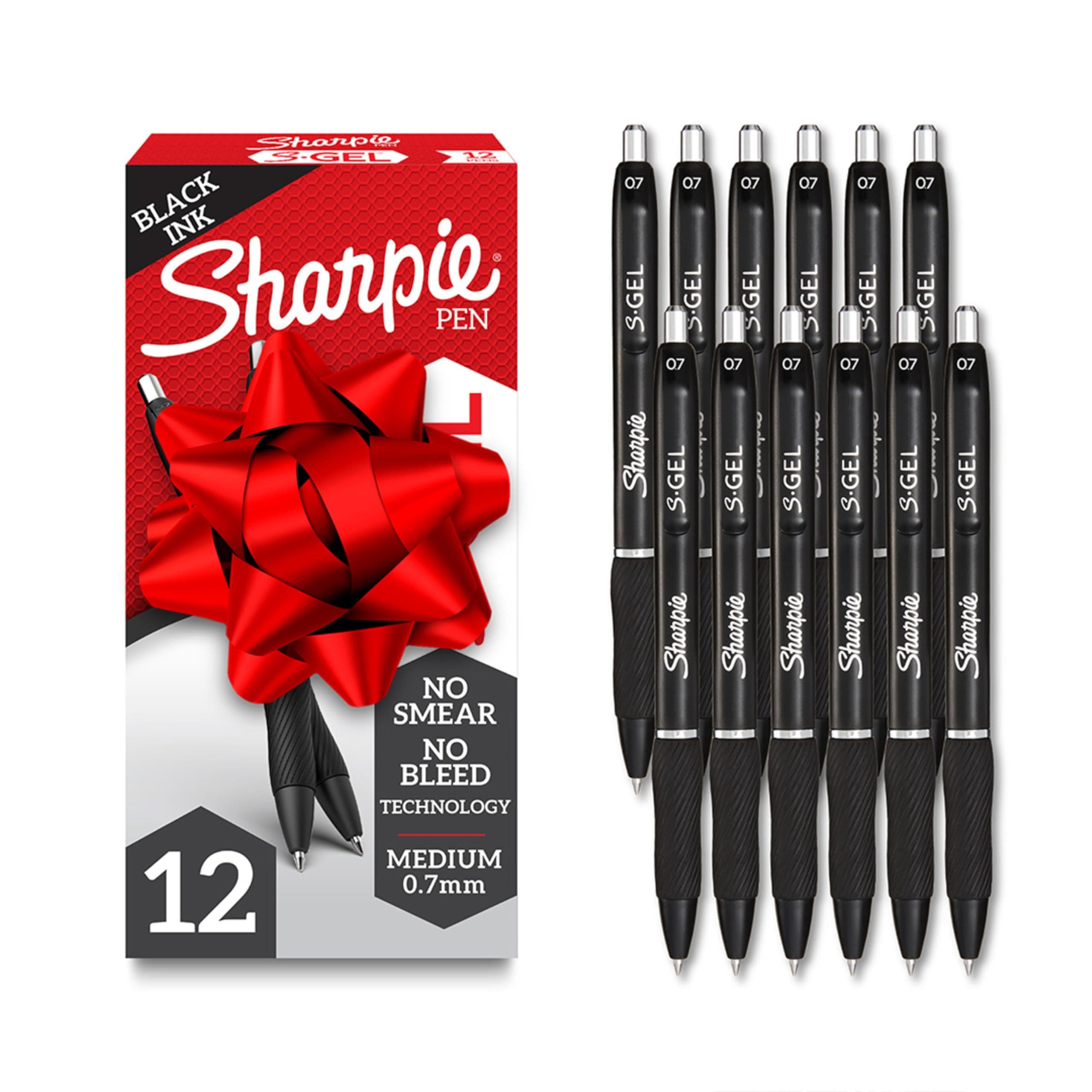 Sharpie S-Gel Gel Pens, Black Barrel, Medium Point (0.7mm), Black Gel Ink Pens, 12 Count - Home, Office, School, Journaling, Writing, Note-Taking, Teacher Supplies
