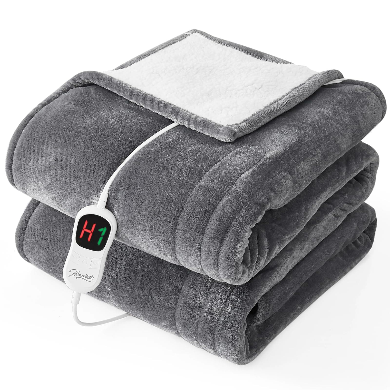 Homemate Electric Heated Blanket Twin - 62"x84" Heating Bed Blankets Throw with 10 Heating Levels 8 Hours Auto Off Fast Heating Over-Heated Protection Ultra Soft Warm Flannel ETL Certified Grey Grey Twin 62"x84"