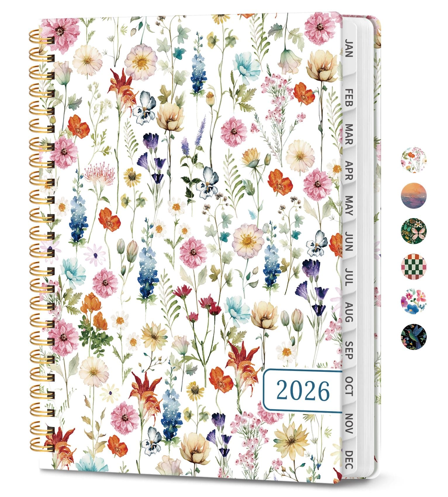 2026 Planner, Weekly and Monthly Calendar Planner for Women, Jan 2026 - Dec 2026, Hardcover Planning Agenda Book with Tabs, Spiral Bound, Inner Pocket, Perfect for School Office Supplies, 6.3" x 8.5" - Wildflowers A-Wildflower (6.3"x8.5")A5
