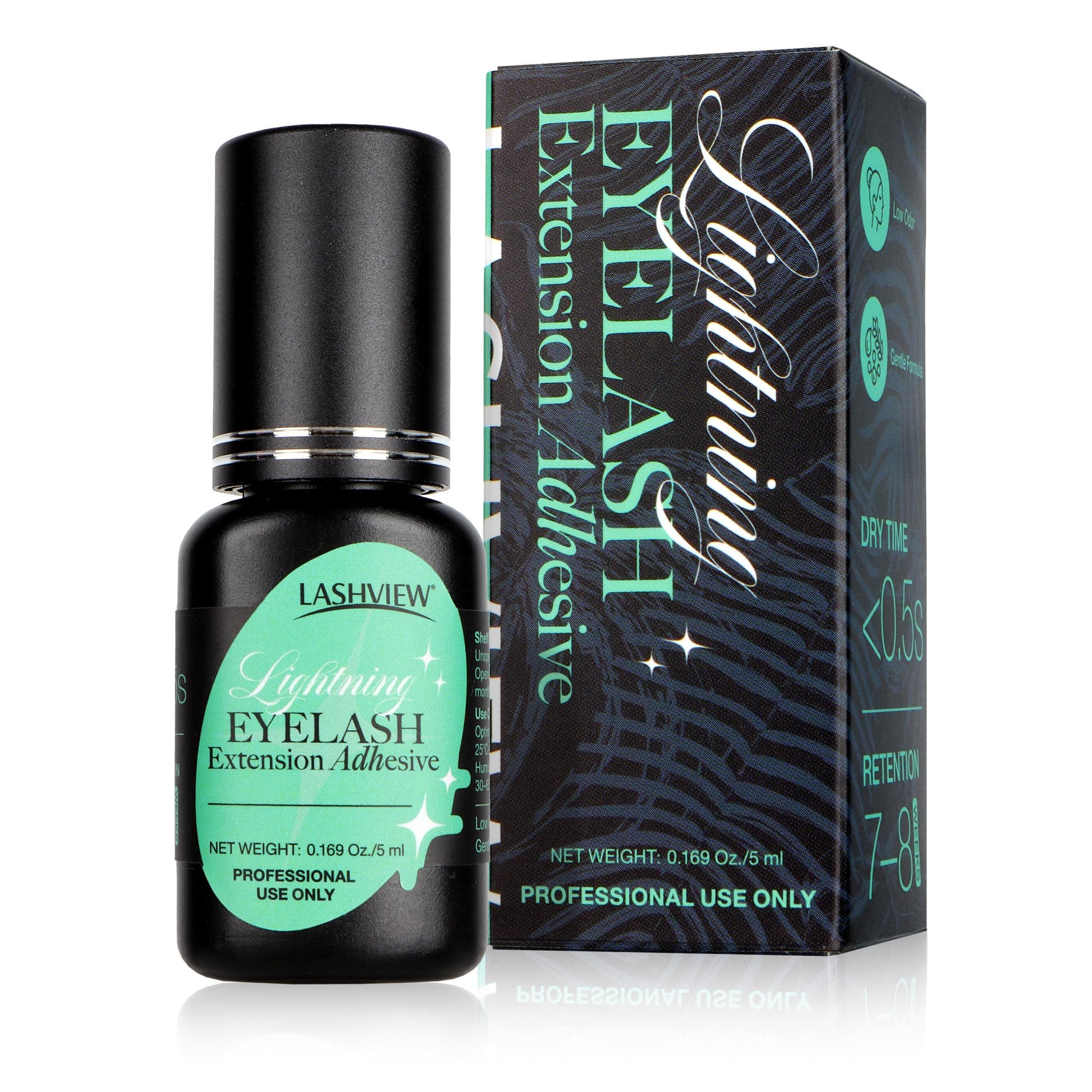 LASHVIEW Eyelash Extensions Glue, 0.3 Sec Fast Drying Retention 6-8 Weeks Black Adhesive Professional Sensitive Waterproof Glue 5ml /0.17 fl.oz FH01 FH01-5ML