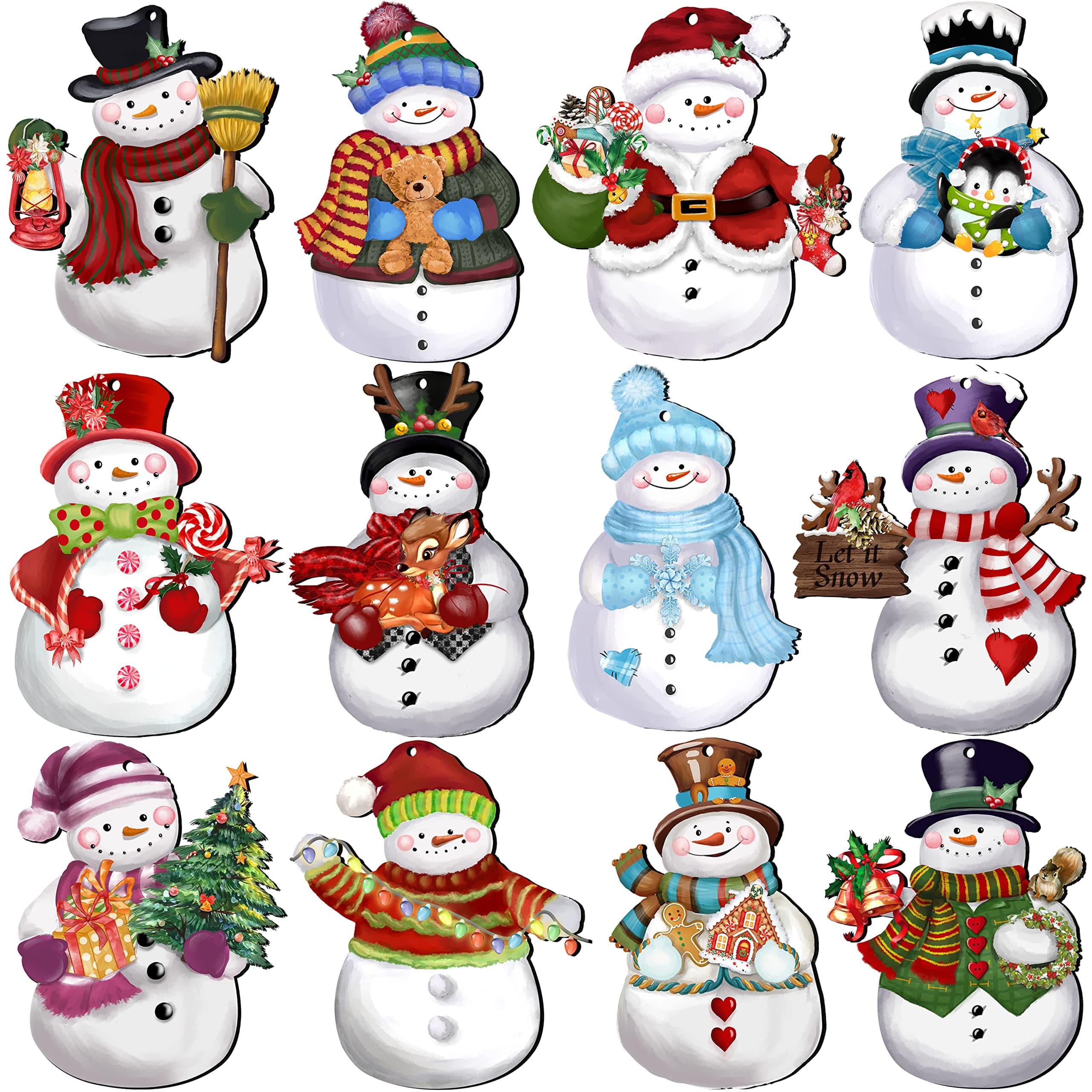 24 Pieces Christmas Snowman Wooden Ornaments Wood Hanging Decoration Set for Christmas Tree Hanging Wood Crafts Holiday Decor Xmas Party Supplies Xmas-Snowman-A