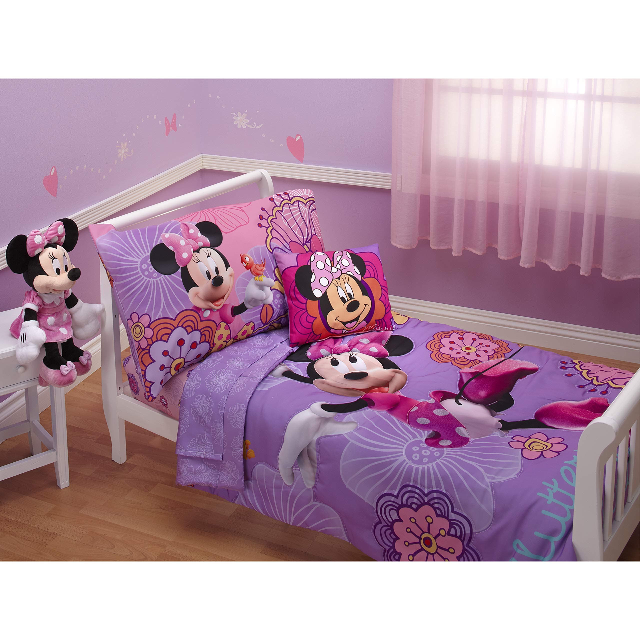 Disney 4 Piece Minnie's Fluttery Friends Toddler Bedding Set, Lavender Minnie's Fluttery Friends 3.5 x 10 x 13 inch (Pack of 1)