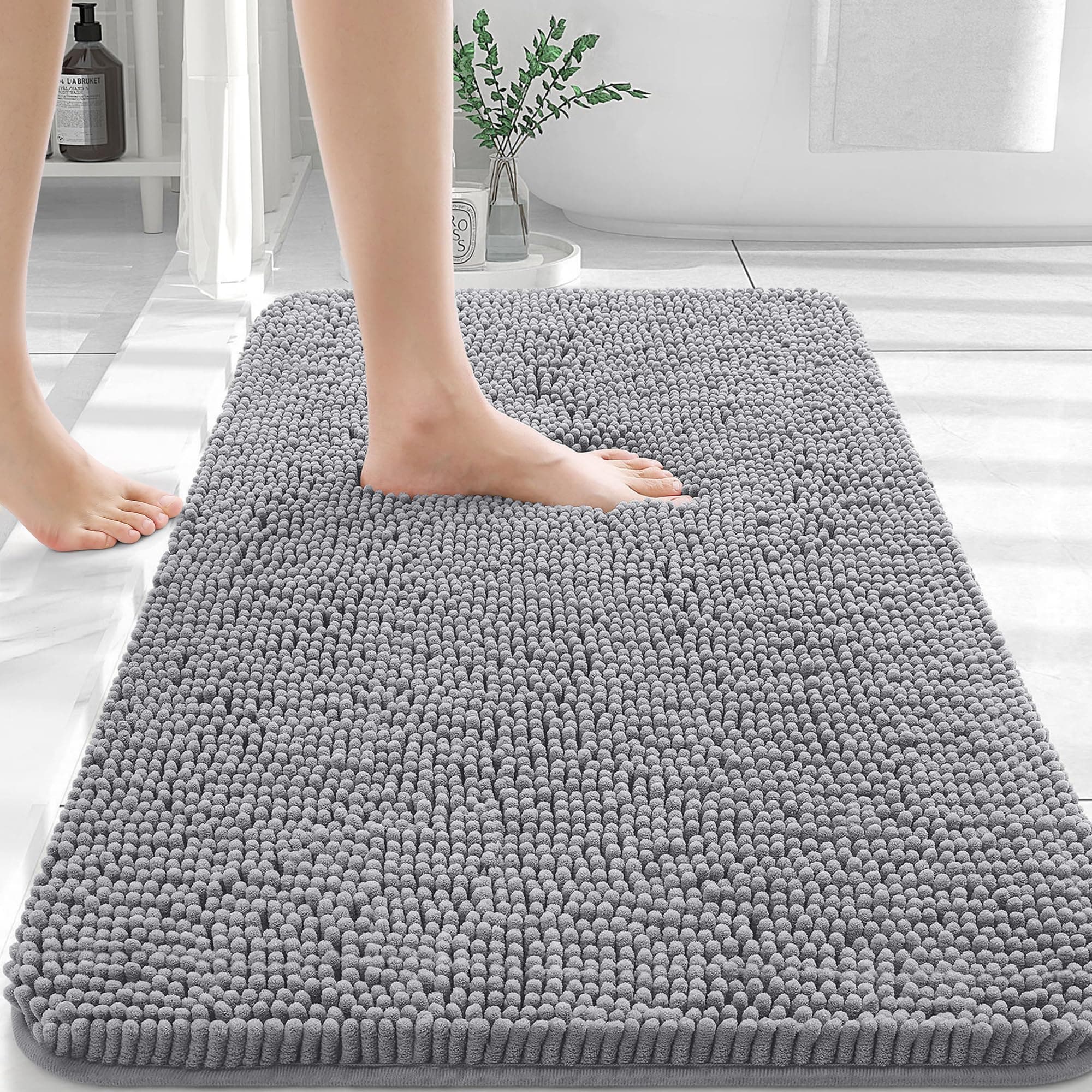 OLANLY Bathroom Rugs 30x20, Extra Soft Absorbent Chenille Bath Rugs, Rubber Backing Quick Dry, Machine Washable Bath Mats for Bathroom Floor, Tub and Shower, Home Decor Accessories, Grey 30" x 20" Grey