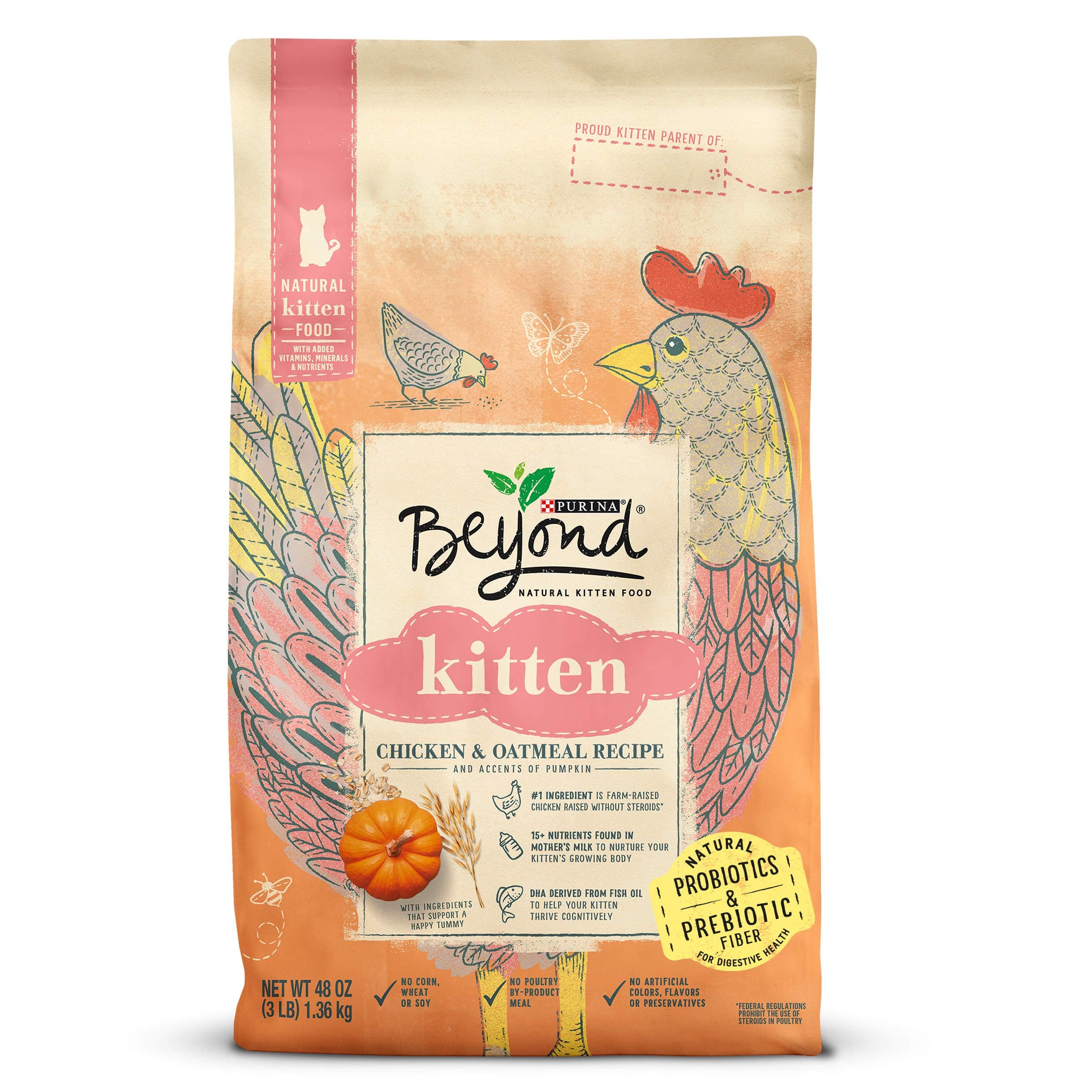 Purina Beyond High Protein, Natural Kitten Food, Kitten Chicken & Oatmeal Recipe - 3 lb. Bag 3 Pound (Pack of 1)