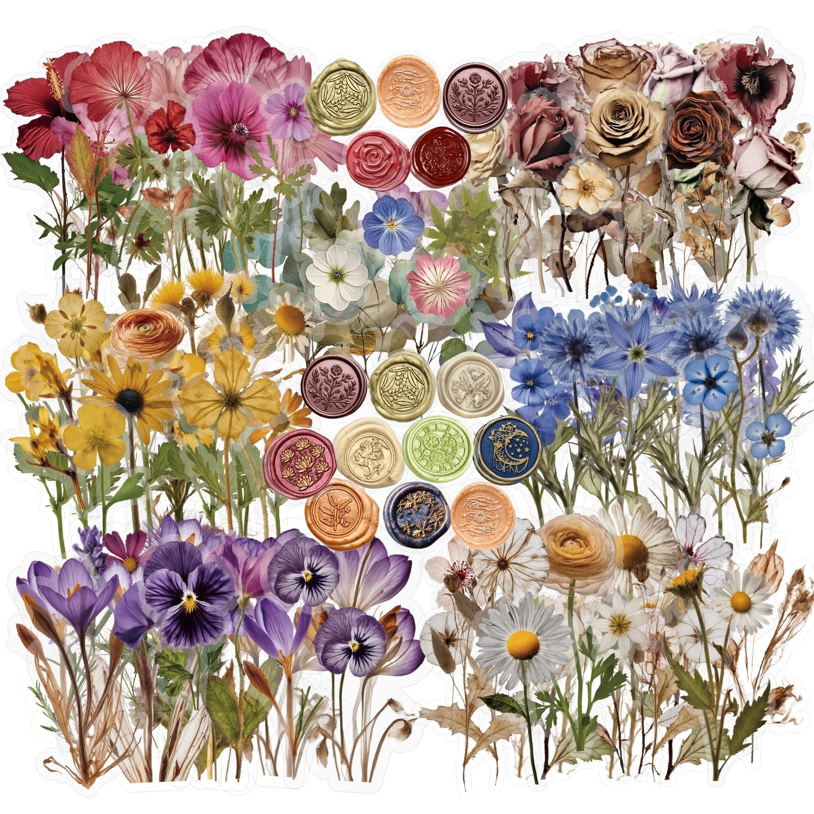 450 Pcs Flower Stickers for Scrapbook Supplies, Dried Pressed Flowers Scrapbook, Natural Flower Stickers for Scrapbooking, Planner, Junk Journal, Bullet Journal