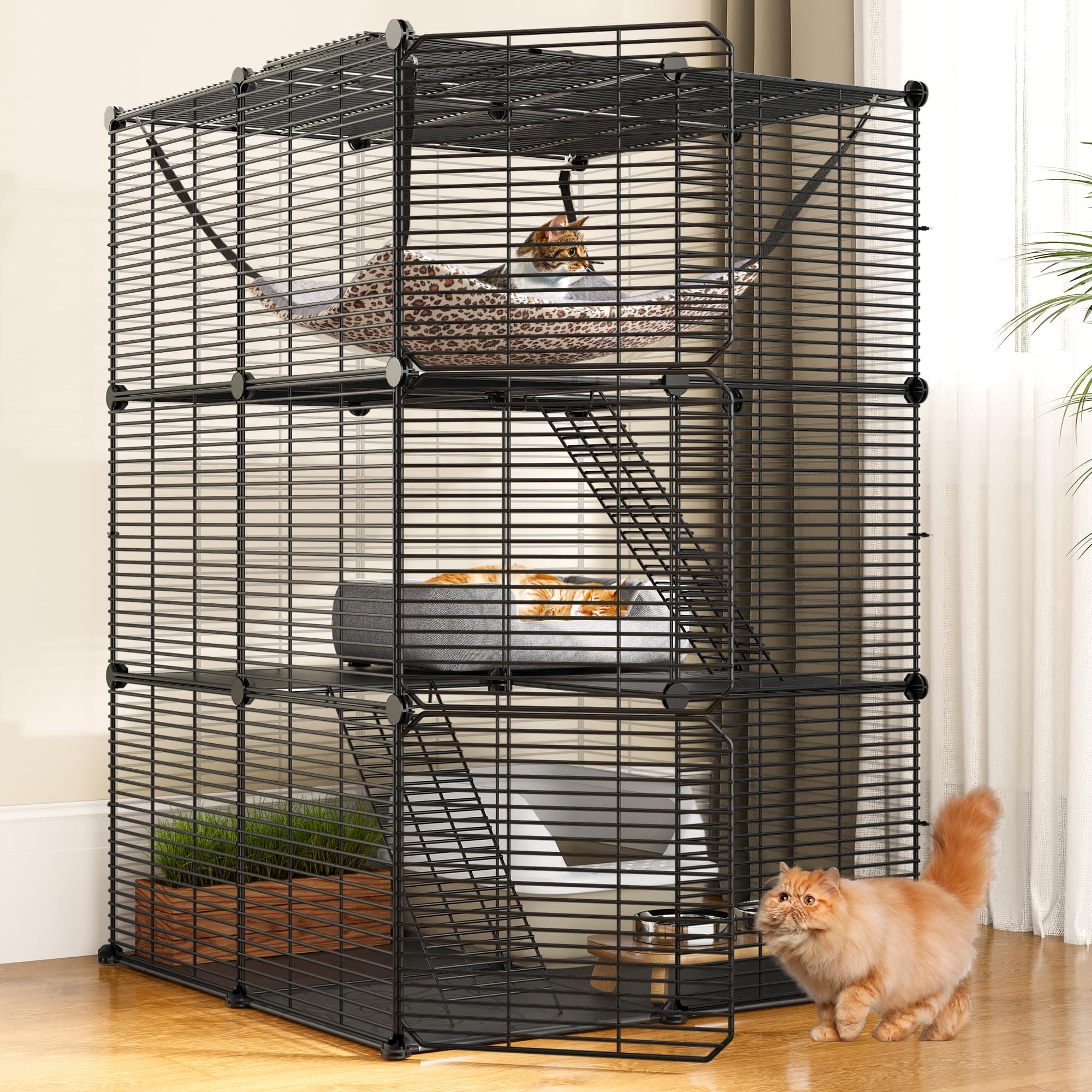YITAHOME Cat Cage Indoor Cat Enclosures DIY Cat Playpen Metal Kennel with Extra Large Hammock for 1-2 Cats, Ferret, Chinchilla, Rabbit, Small Animals 28.0"L x 28.0"W x 41.0"H