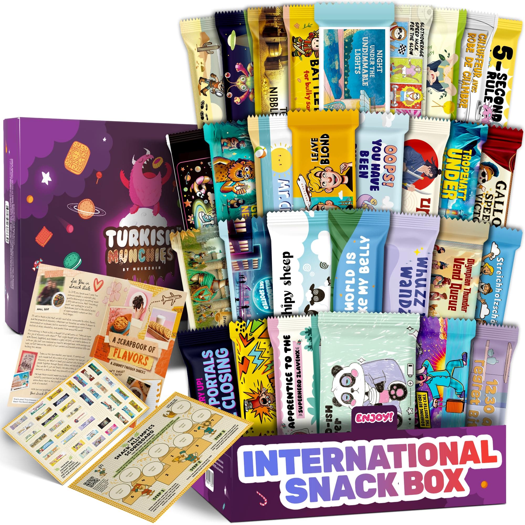 International Snack Box, Unique Experience with Universal Exotic Candies and Treats from around the World, Gift-Ready Foreign Foods in Packages Inspired by European, Japanese and Korean Cultures Large Blue