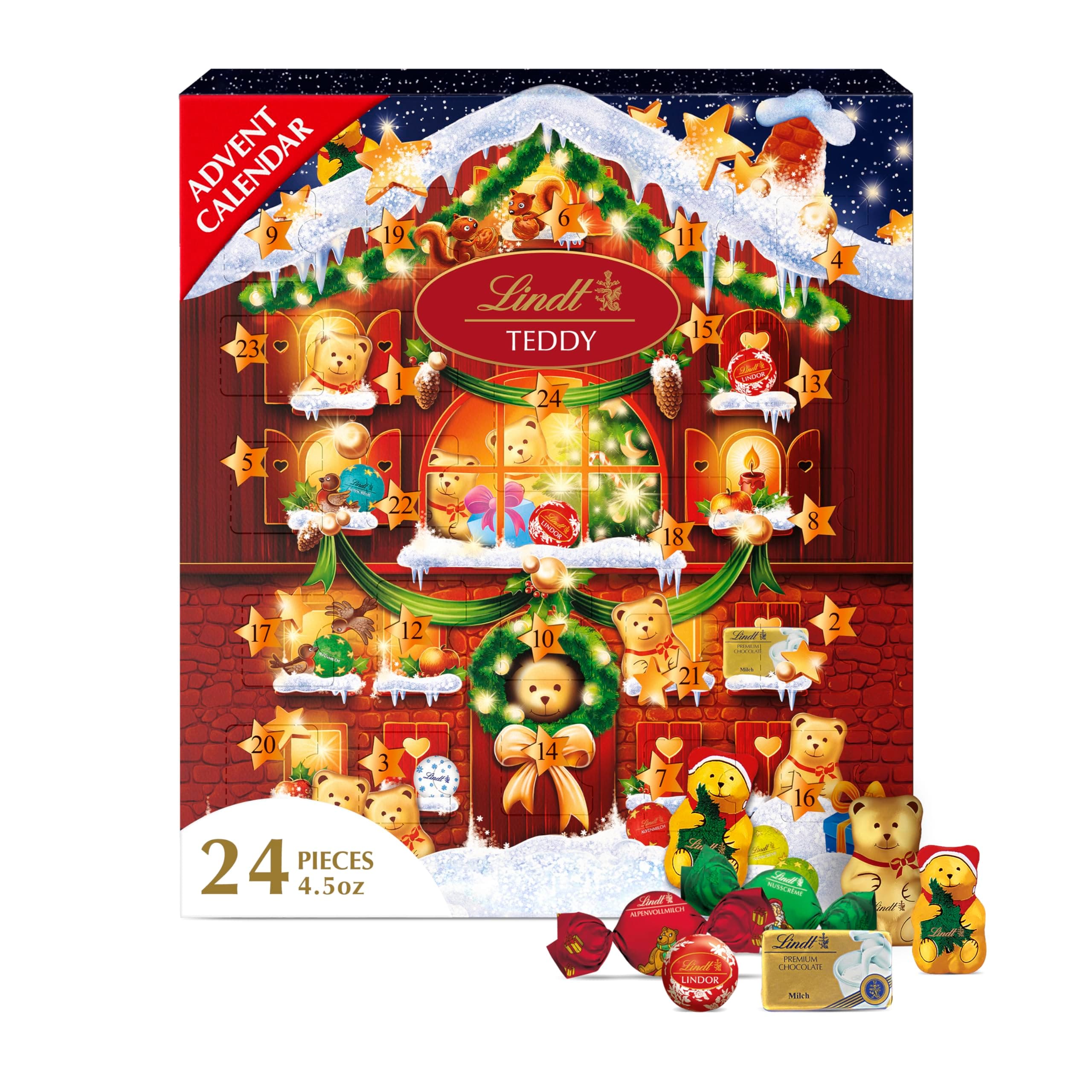 Lindt Holiday Teddy Bear Chocolate Candy Advent Calendar, 4.5 oz. Chocolate 4.5 Ounce