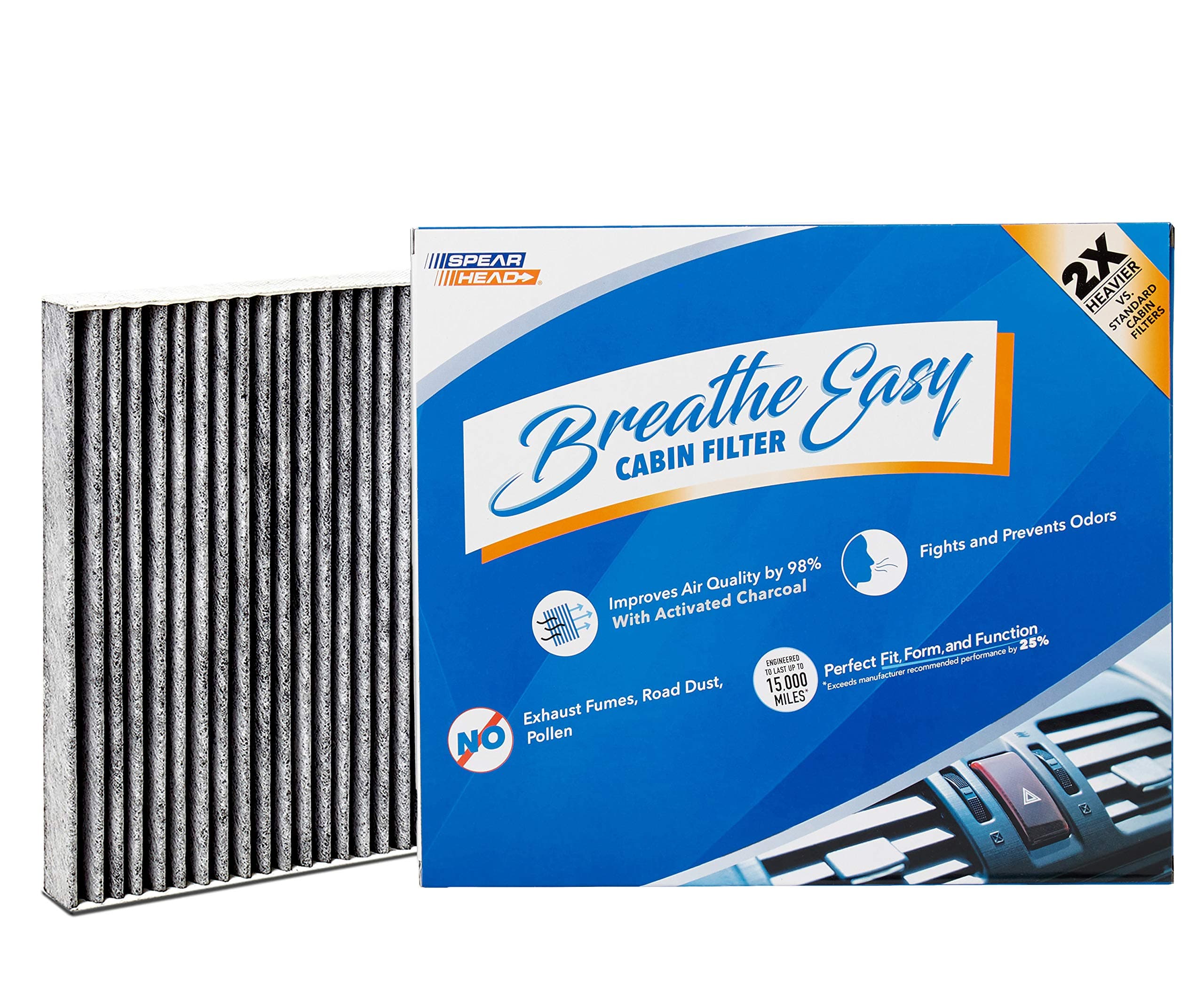 Spearhead Odor Defense Breathe Easy AC & Heater Cabin Filter | Fits Various 2009-2025 Acura/Honda Like OEM | Up to 25% Longer Lasting w/Activated Carbon (BE-182) BE-182 1-Pack