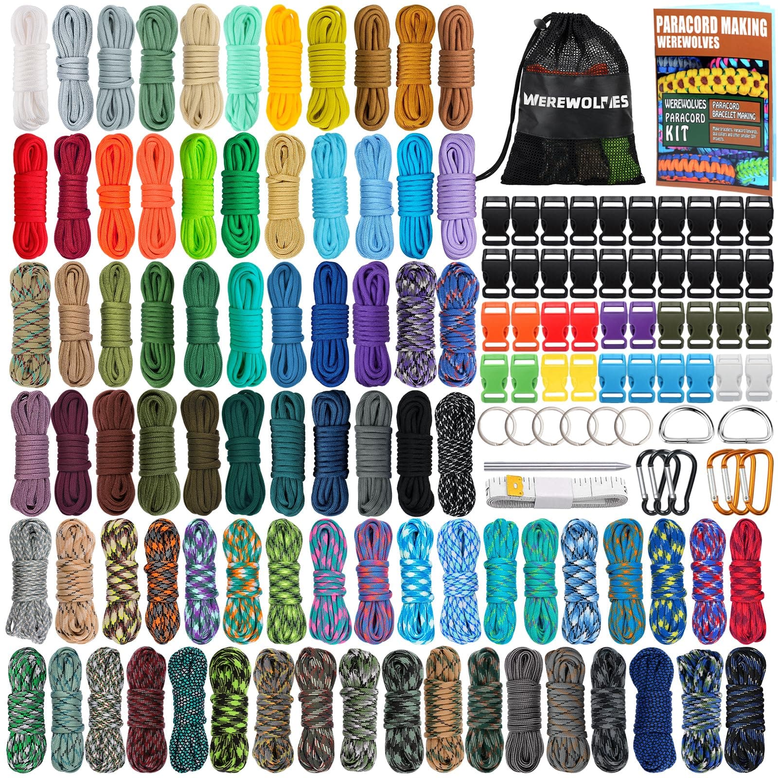 WEREWOLVES 80 Colors Paracord Cord, 550 Paracord Bracelet Crafting Combo Kits with Instruction - Multifunction Paracord Ropes, 10 Feet Each Parachute Cord for DIY Manual Braiding Supplies 80 Colors-Forest