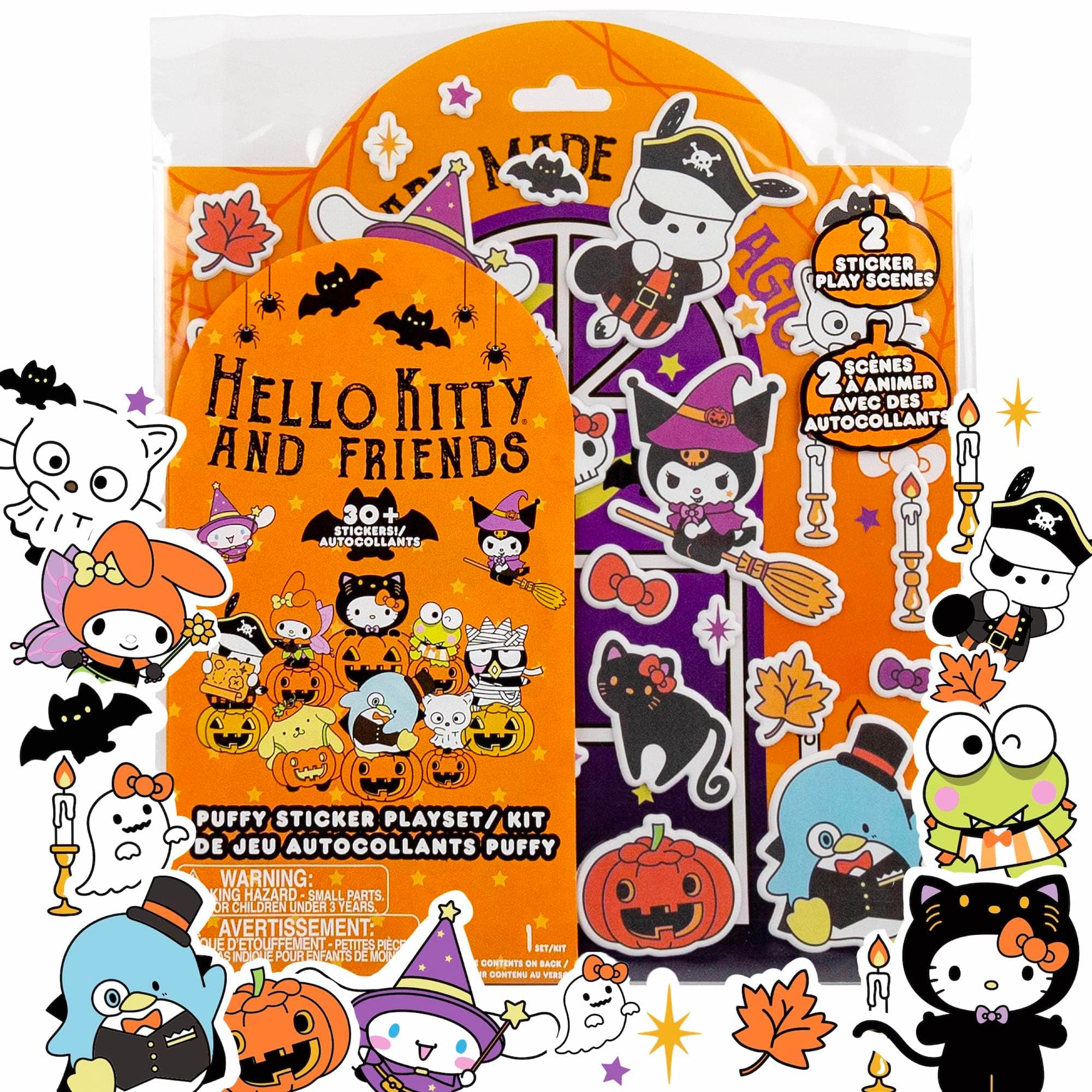 Hello Kitty and Friends Halloween Puffy Playset, Includes 30+ Stickers, 2 Play Scenes, Reusable for Kids Hello Kitty Halloween