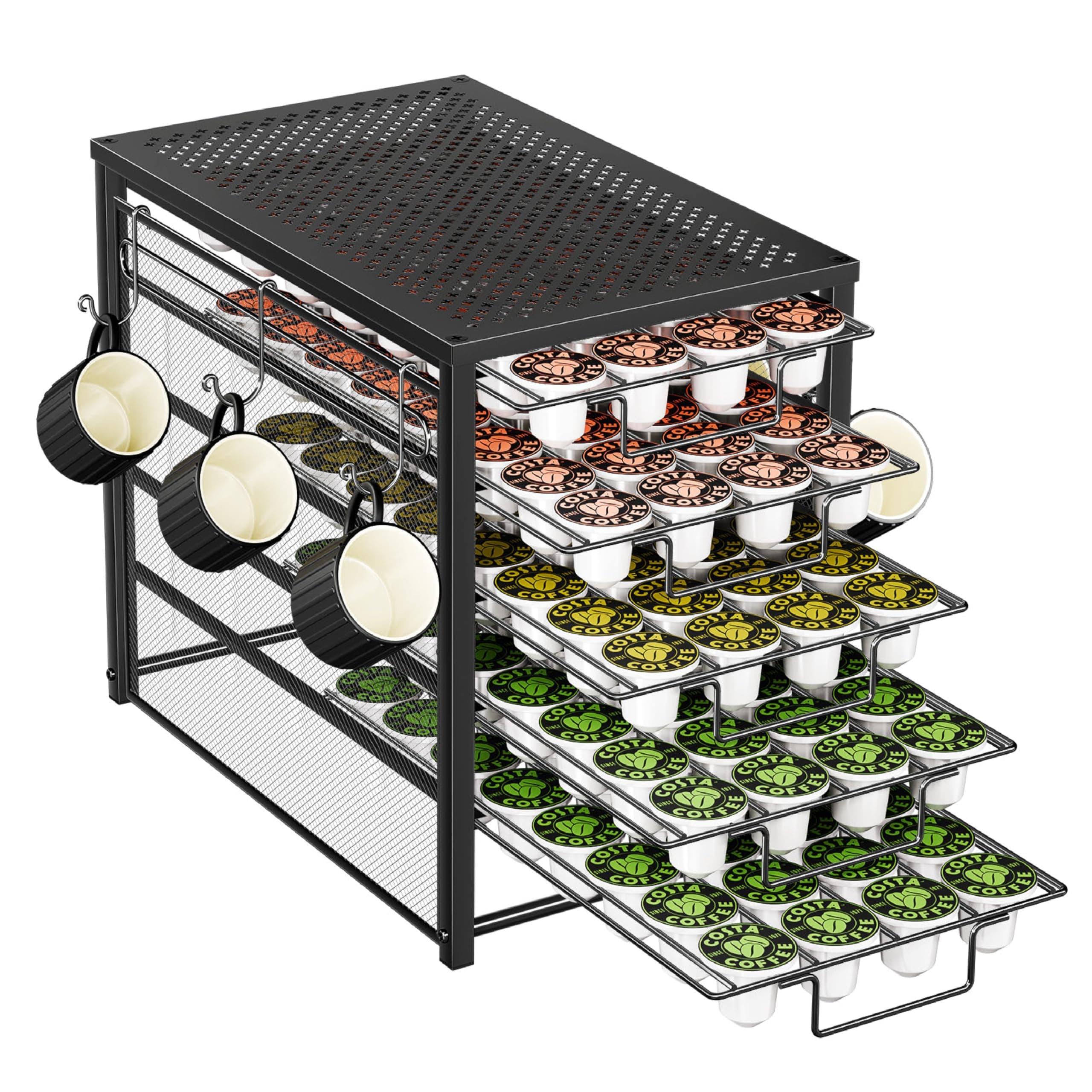 Simple Trending 5 Tier Coffee Pod Holder for K Cup, 160 Pod Pack Capacity Rack, Metal, Black 5 Tier Black-Metal