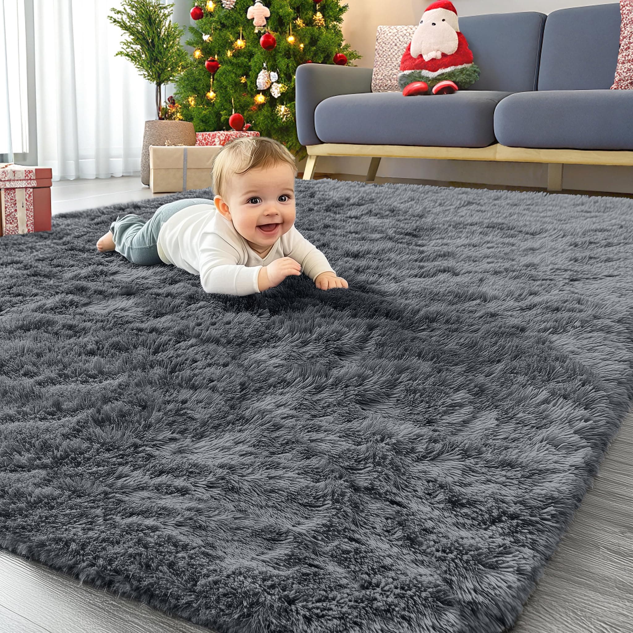 OLANLY Area Rugs for Living Room Bedroom, Machine Washable 4x5.9 ft Soft Fluffy Shaggy Bedside Rug, Indoor Floor Carpet for Kids Girls and Boys, Dorms, Nursery Rooms, Home Decor Aesthetic, Grey 4x5.9 ft Grey