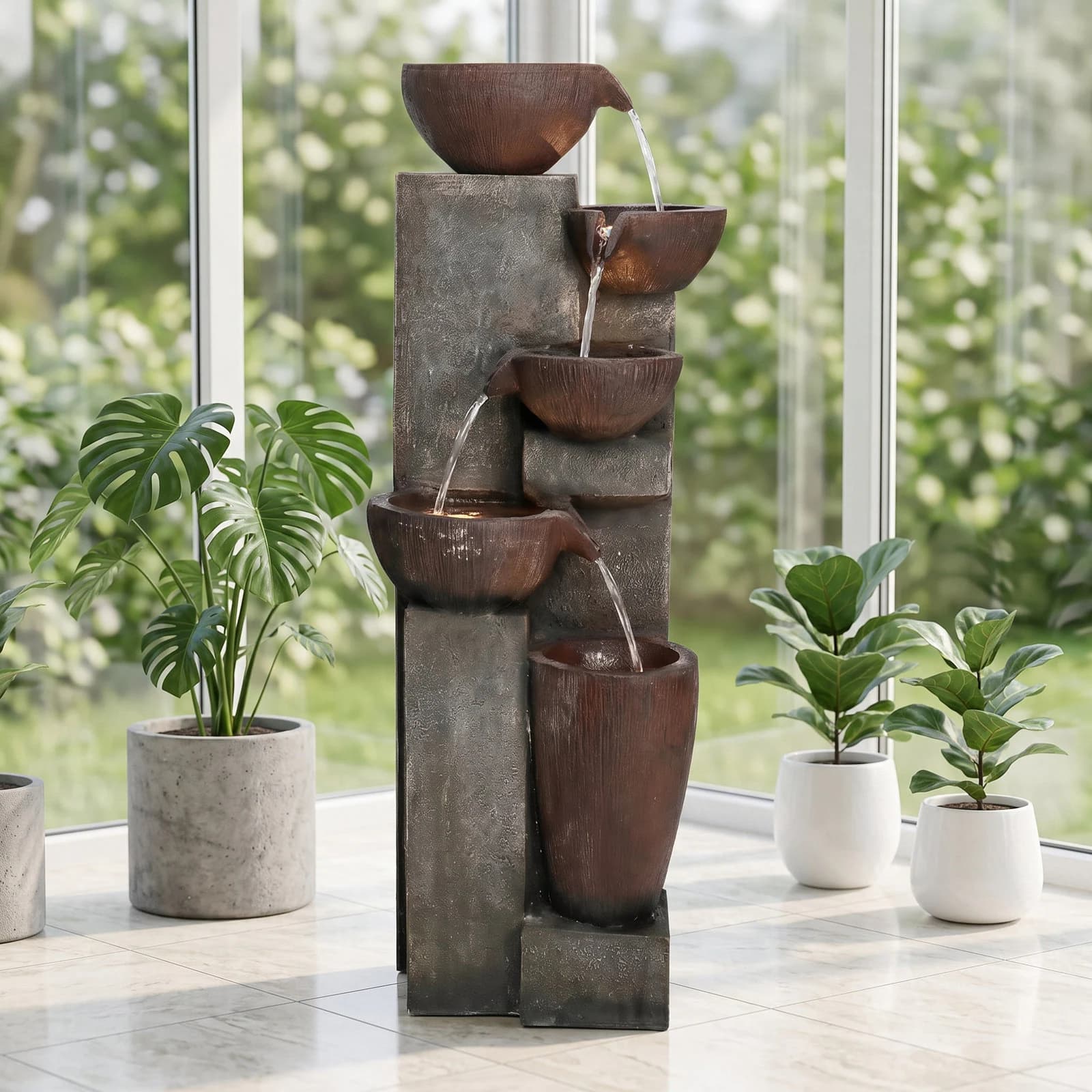 SunJet Indoor Outdoor Water Fountain Tier Cascading Resin Design with Detailed Look for Lawn Porch Balcony and Living Space one_size