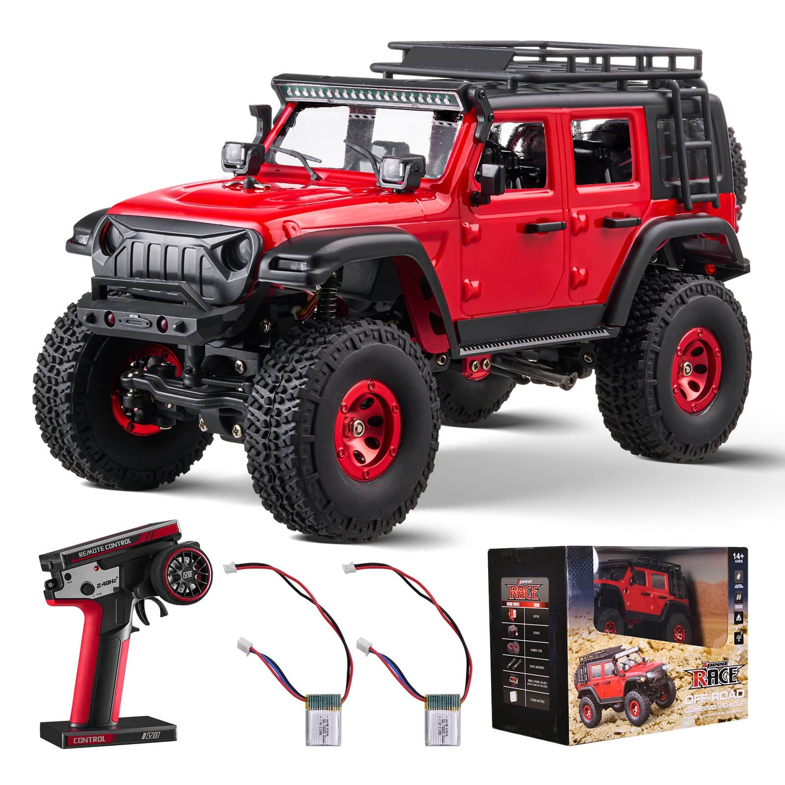 Glintex - RC Car 1:24 Scale 4WD Off-Road Truck with Full Lighting, Extra Shell & 2 Batteries, Hobby Racing Car for Teens 14+
