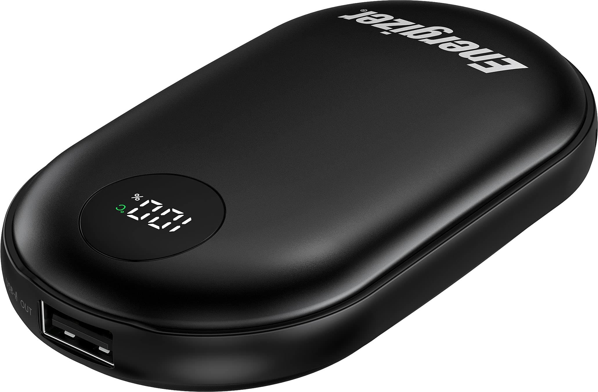 Energizer - 5,000mAh 10W 2-in-1 Rechargeable Hand Warmer 8hrs Warmth + Universal Portable Battery Charger/Power Bank w/ LCD screen - Black