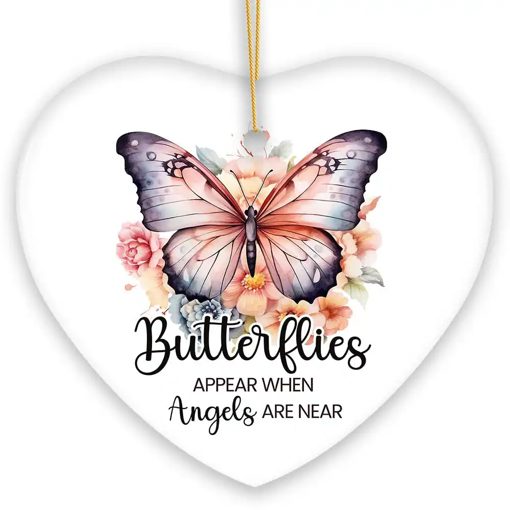 OrnamentallyYou - Watercolor Butterflies Appear Memorial Ornament Wings of Remembrance Gift - Multi-colored