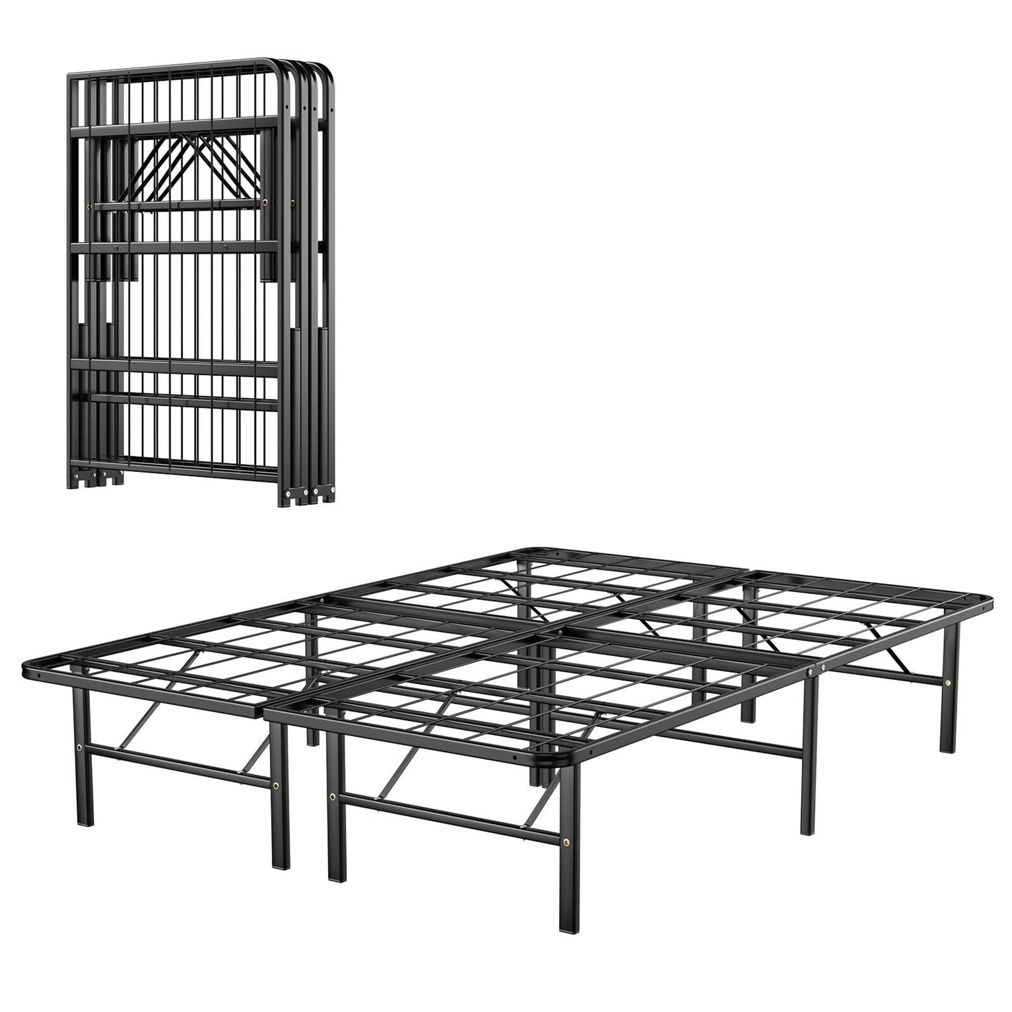 Gymax - 14'' Full Size Metal Platform Bed Foldable Mattress Foundation Tool-Free Assembly - Black