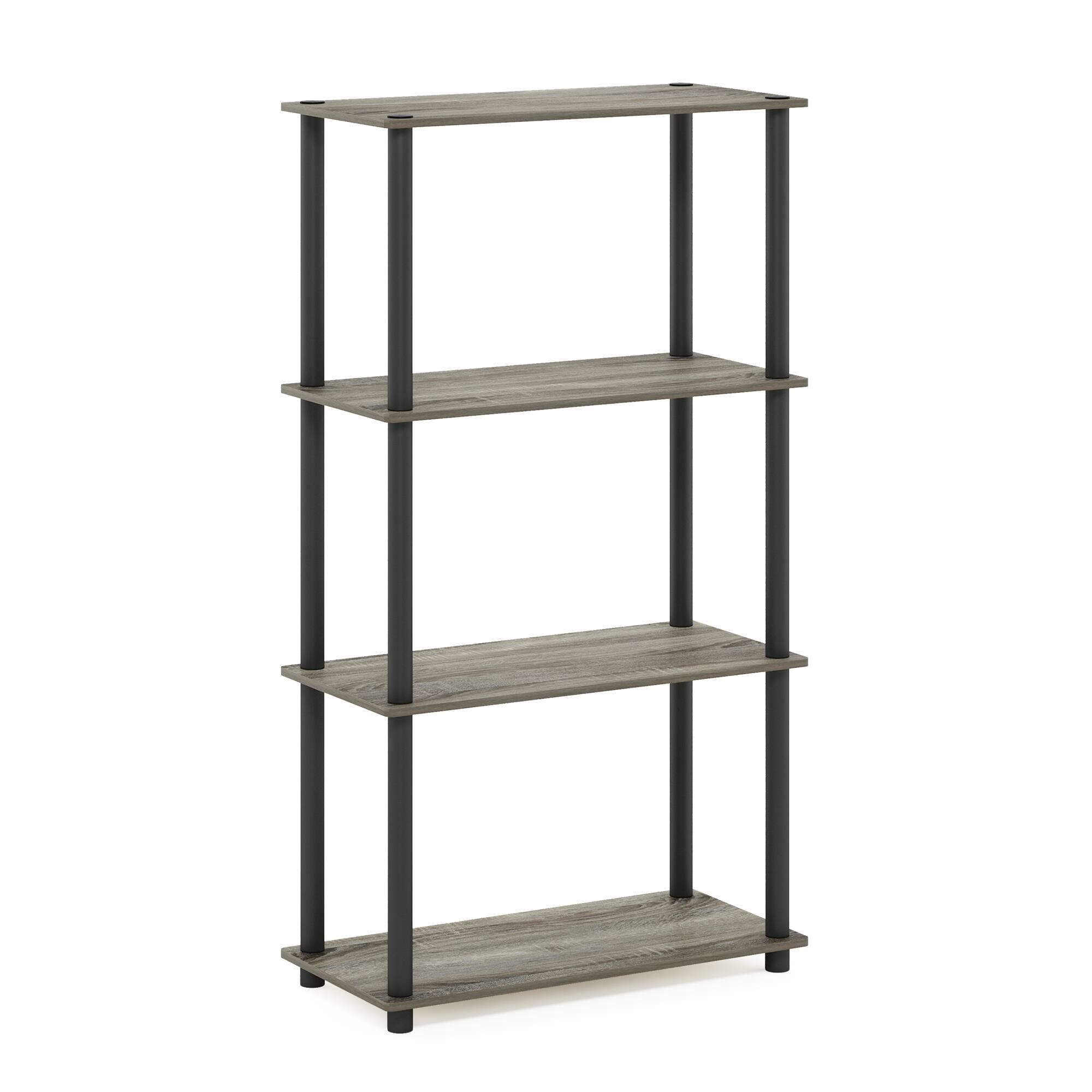 Furinno - Turn-N-Tube 4-Tier Multipurpose Shelf Display Rack, French Oak/Black - French Oak/Black